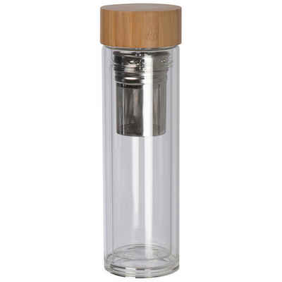 Livepac Office Trinkflasche Doppelwandige Vakuum Trinkflasche aus Glas mit Deckel aus Bambus / 420