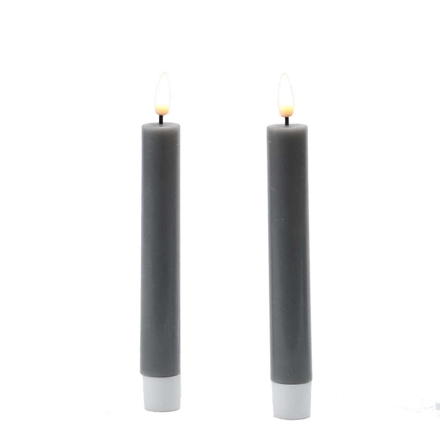 LED-Kerze LED Stabkerzen Mia Tafelkerzen Echtwachs flackernd H: 15cm grau 2St.