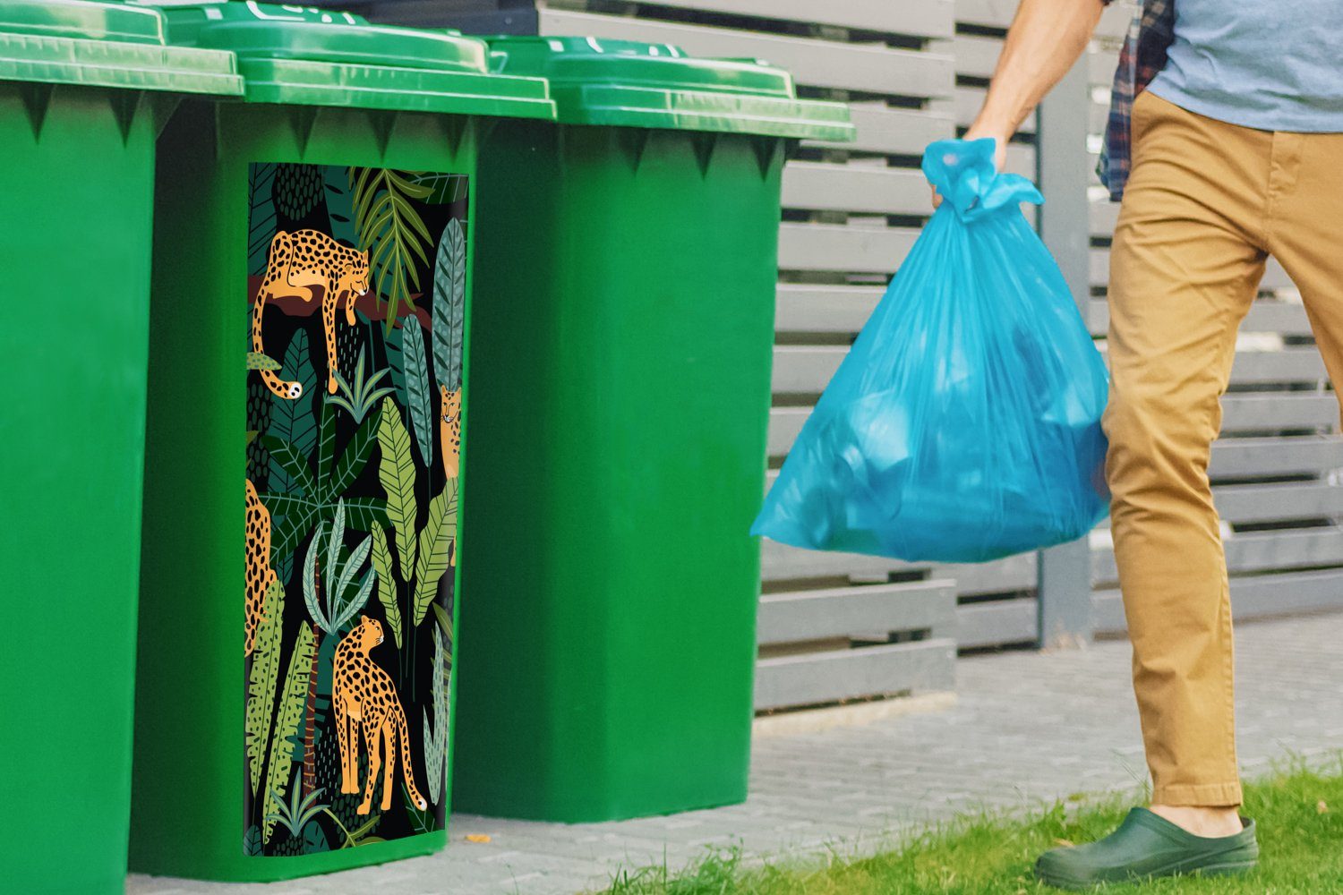 Mülltonne, Mädchen Panther - - St), Mülleimer-aufkleber, - Jungen Wandsticker MuchoWow Container, (1 Abfalbehälter Sticker, - Pflanzen Dschungel Muster -