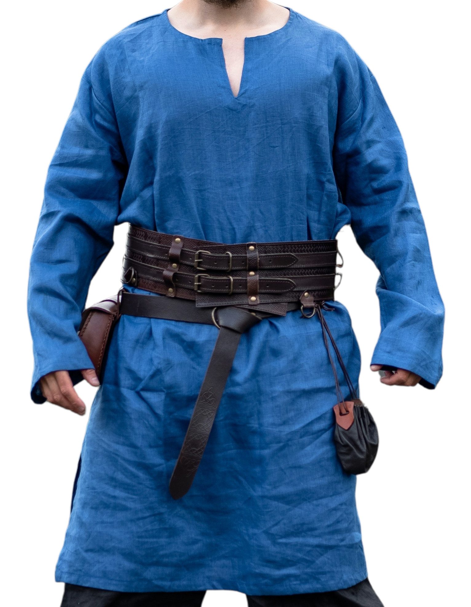 Leonardo Carbone Wikinger-Kostüm Leinentunika "Halvar" mit Frontschlitz, seitliche Schlitze, hochwertiges Leinen