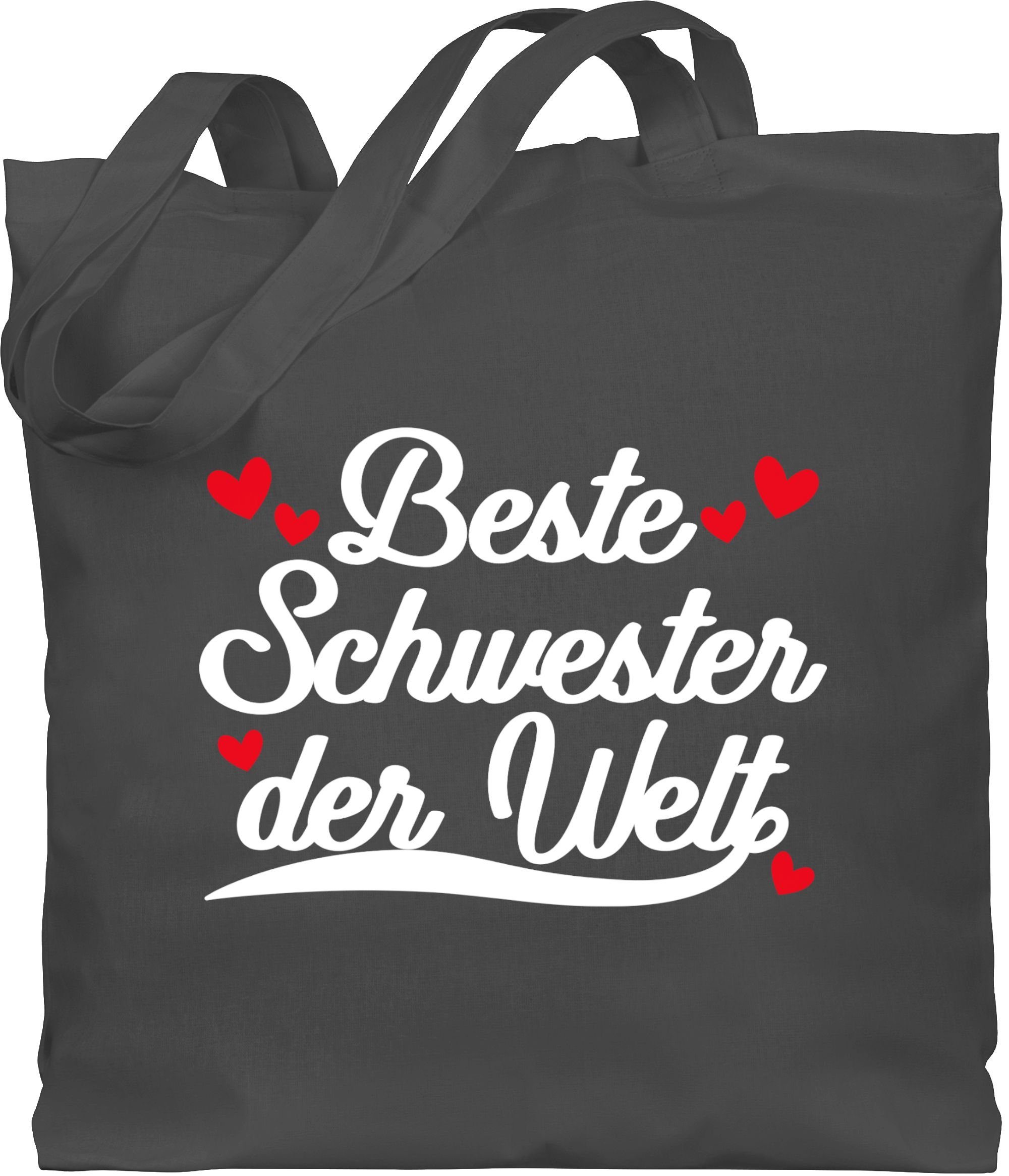 Welt und - Dunkelgrau weiß, Tante Beste Geschenk der Schwester Schwester Umhängetasche Schriftzug Shirtracer 2