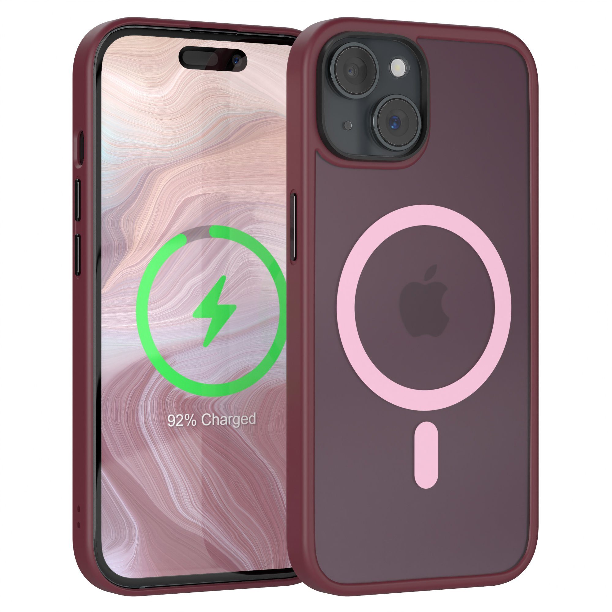 EAZY CASE Handyhülle Outdoor Case MagSafe Matt für Apple iPhone 15 6,1 Zoll, Handyhülle stoßfest Smart Case anti-kratz Outdoorcase Beere Bordeaux