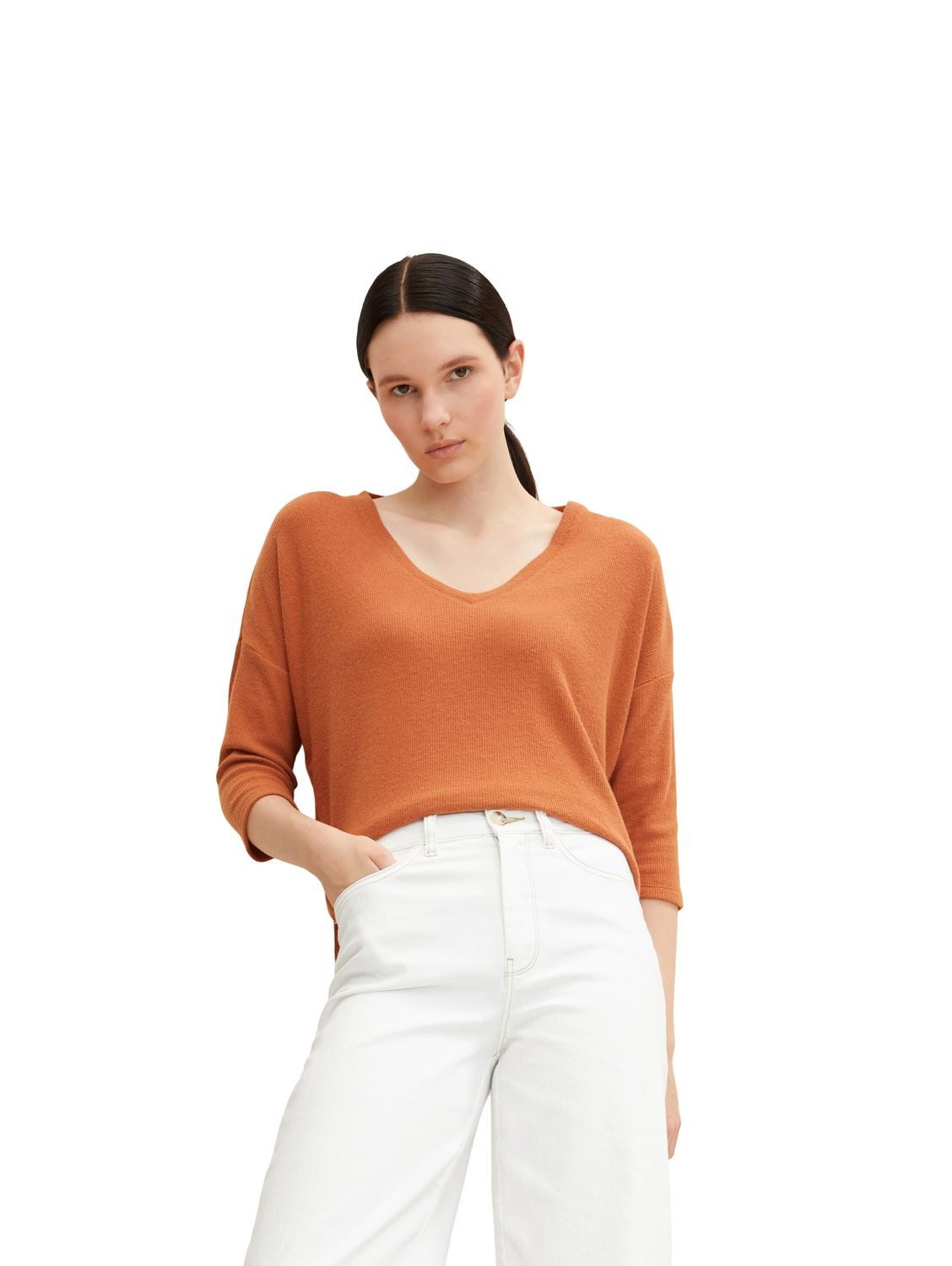 TOM TAILOR Denim Strickpullover LOOSE V-NECK mit 3/4 Arm