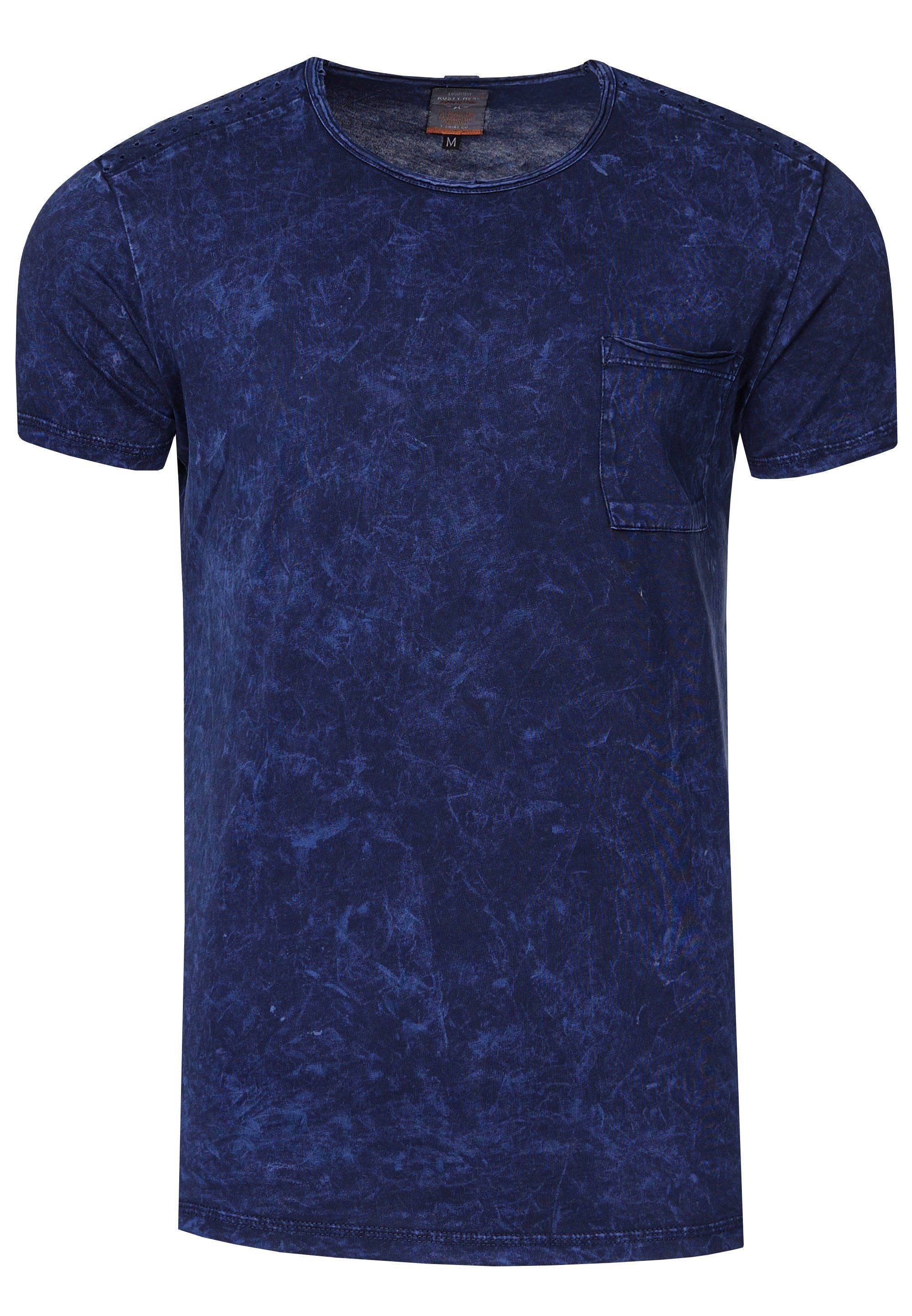Rusty Neal T-Shirt und dunkelblau mit Musterung toller Brusttasche