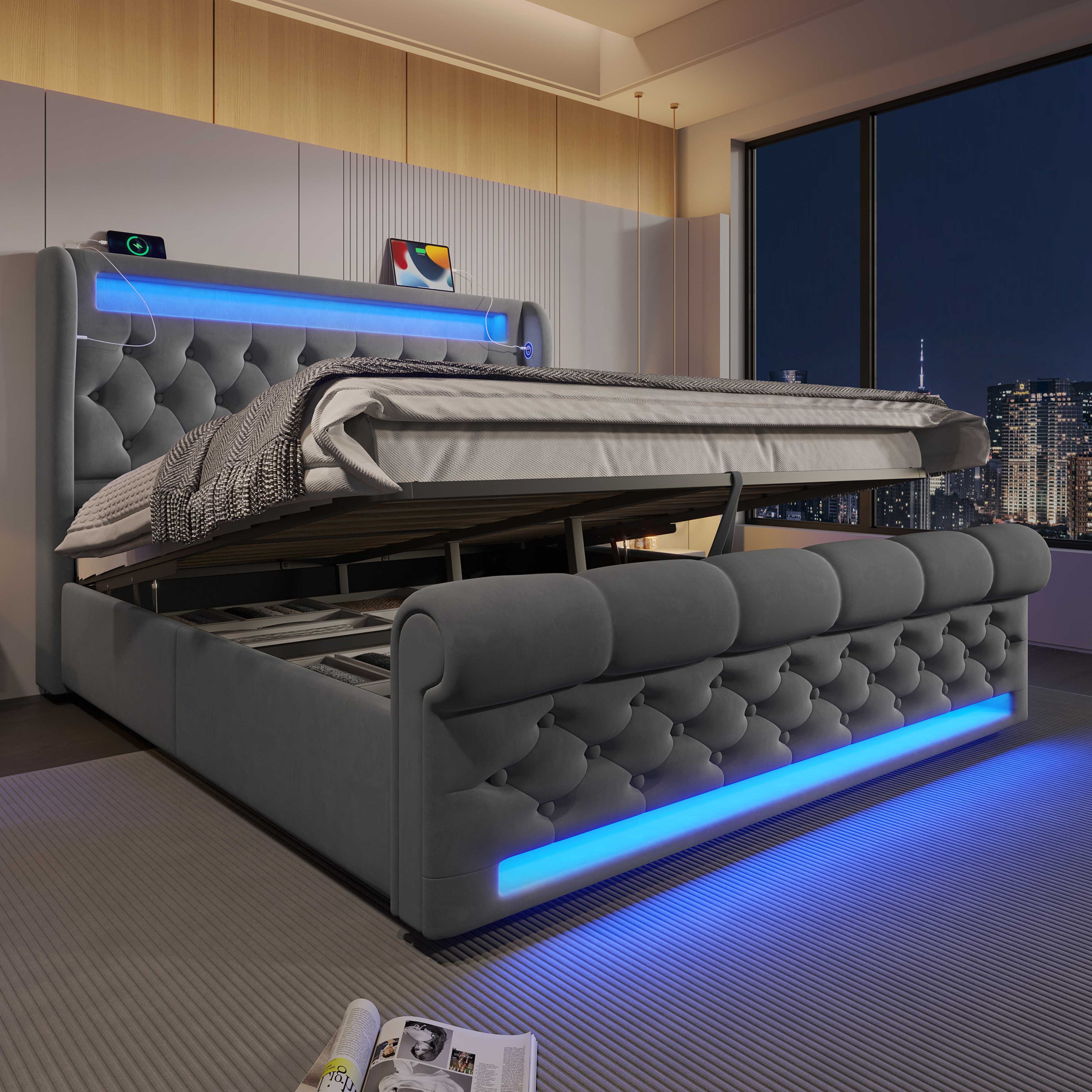 BlingBin Polsterbett Stauraumbett (1-tlg., Funktionsbett mit Lade- und Lich günstig online kaufen