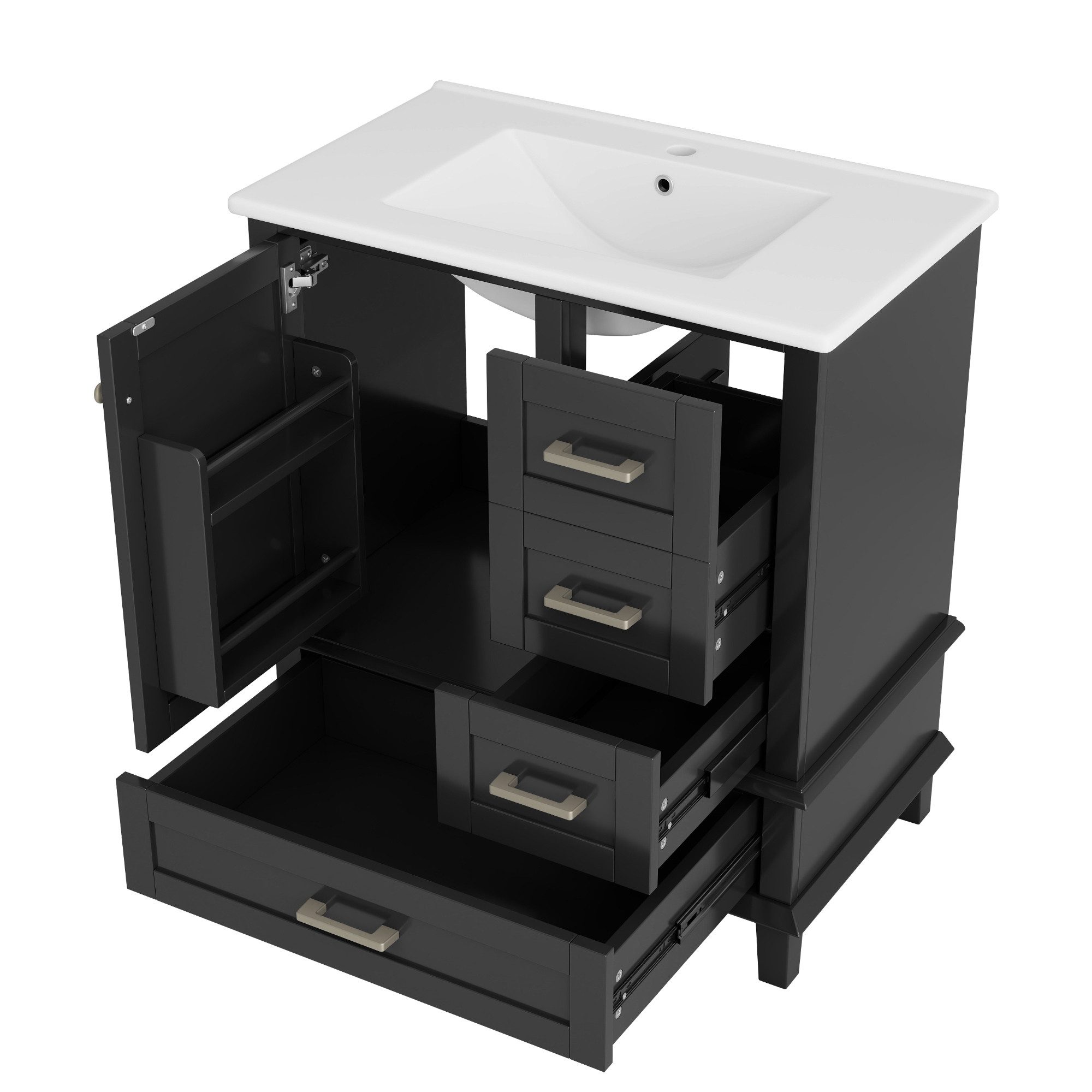 Fine Life Pro Waschbeckenschrank Badezimmerschrank 76×46×83,5 cm • Schwarz • Komplett lackiert