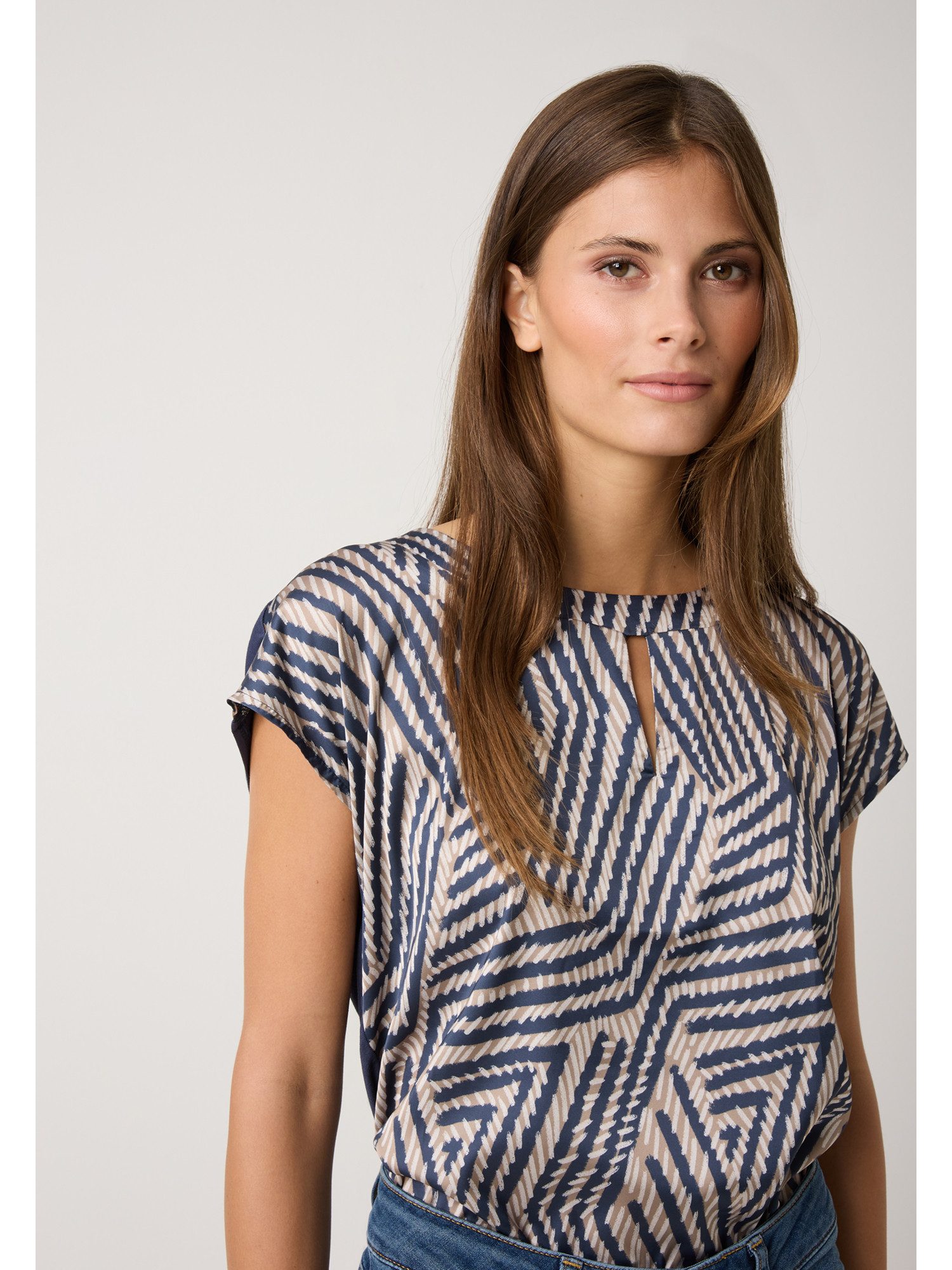 Kurzarmshirt Blusenshirt Materialmix