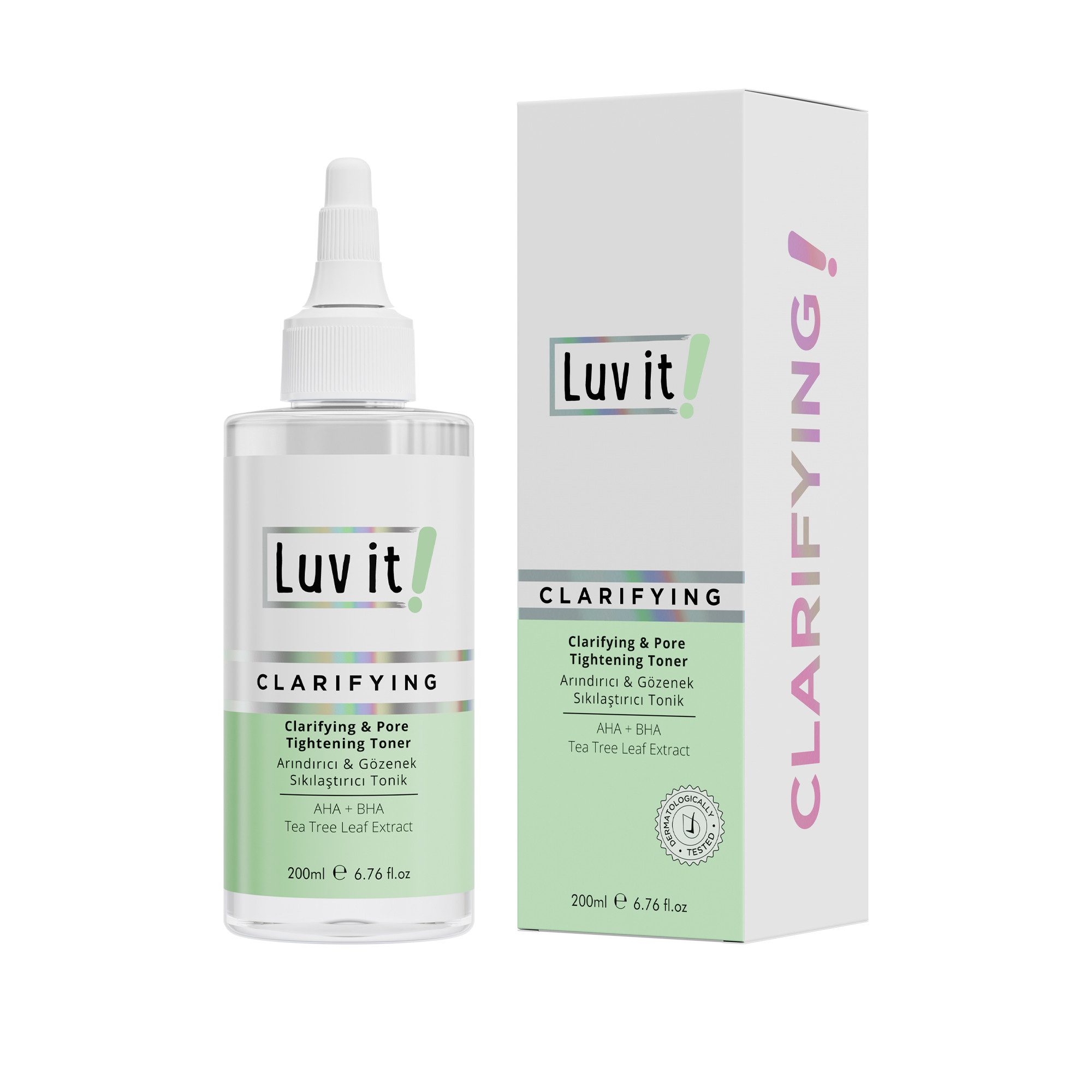 Luv it! Gesichtswasser Clarifying & Pore Tightening Toner AHA + BHA, Klärendes AHA + BHA Peeling-Gesichtswasser