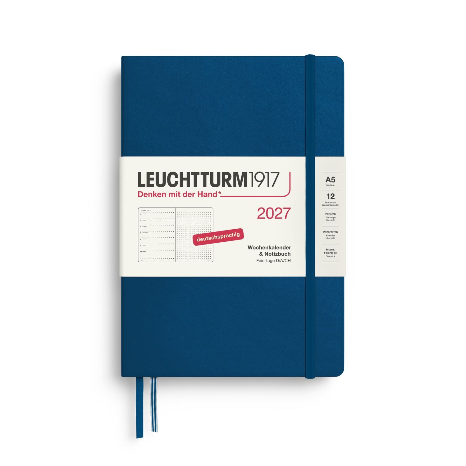 Leuchtturm1917 Taschenkalender Wochenkalender 2027 & Notizbuch Dotted Medium A5 Hardcover Indigo