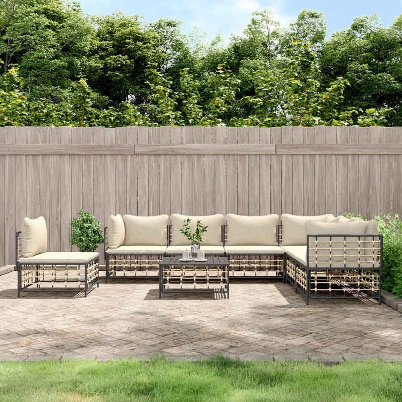 vidaXL Loungesofa 8-tlg. Garten-Lounge-Set mit Kissen Anthrazit Poly Rattan, 1 Teile