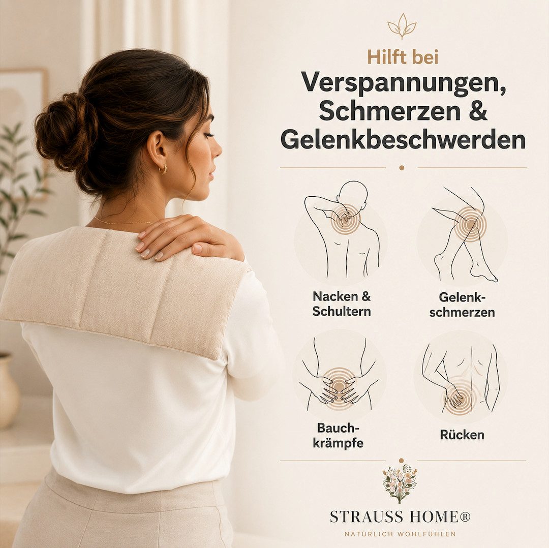 Strauss Home Wärmekissen Körnerkissen Groß– Mikrowellengeeignet natürliche Weizenkörner, (1-tlg), gegen Verspannungen im Nacken uvm. - Abnehmbarer Bezug