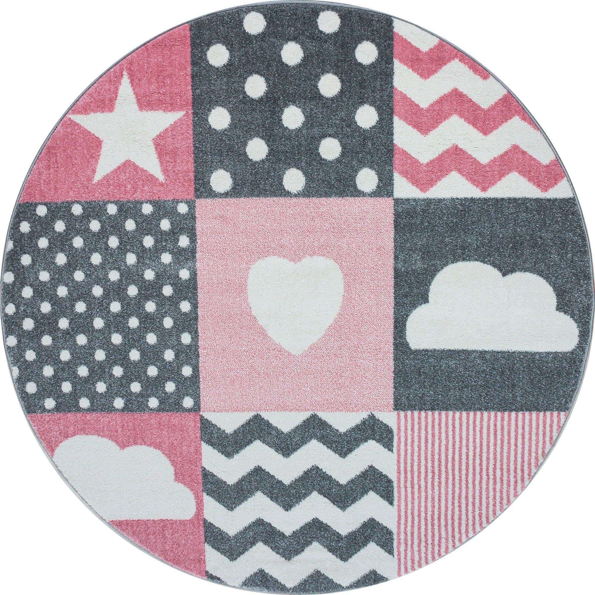 Ayyildiz Teppiche Kinderteppich Kids 620, rund, Höhe: 12 mm, auch rechteckig, Kurzflor, Sterne Wolken