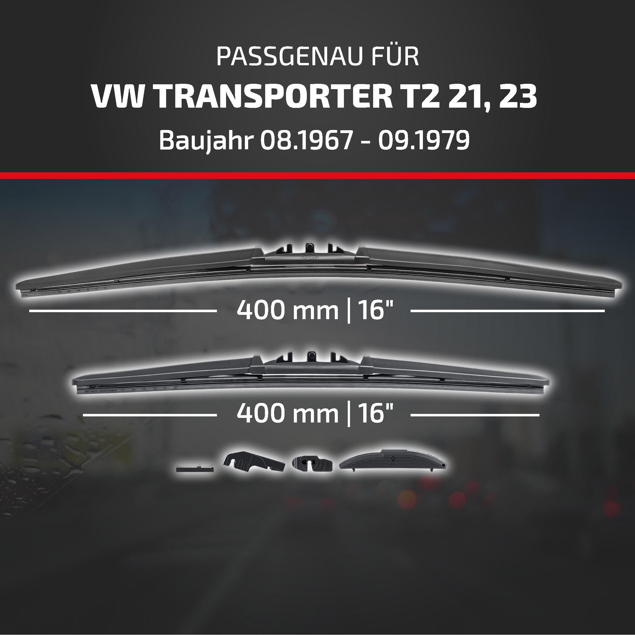 HEYNER Scheibenwischblätter passend für VW TRANSPORTER T2, 08.1967 - 09.1979, Frontscheibe, (Packung, 2-St., Scheibenwischer), mit Nano Graphit Beschichtung
