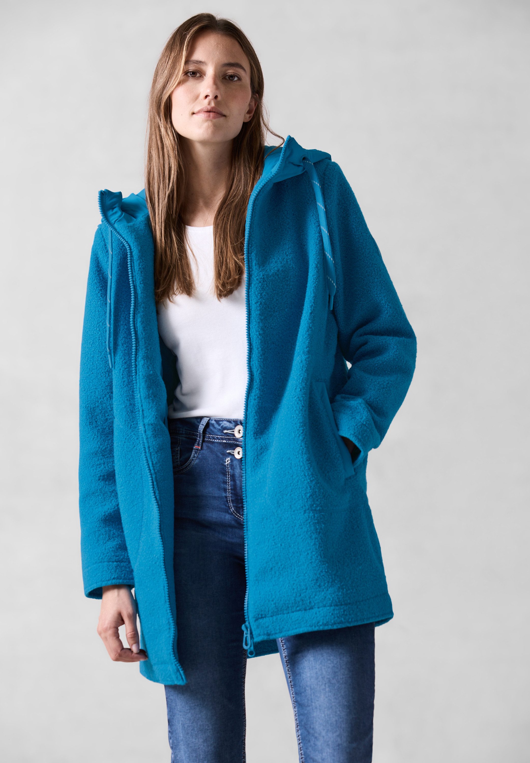 CECIL Wollmantel mit Kapuze mit Tunnelzugband