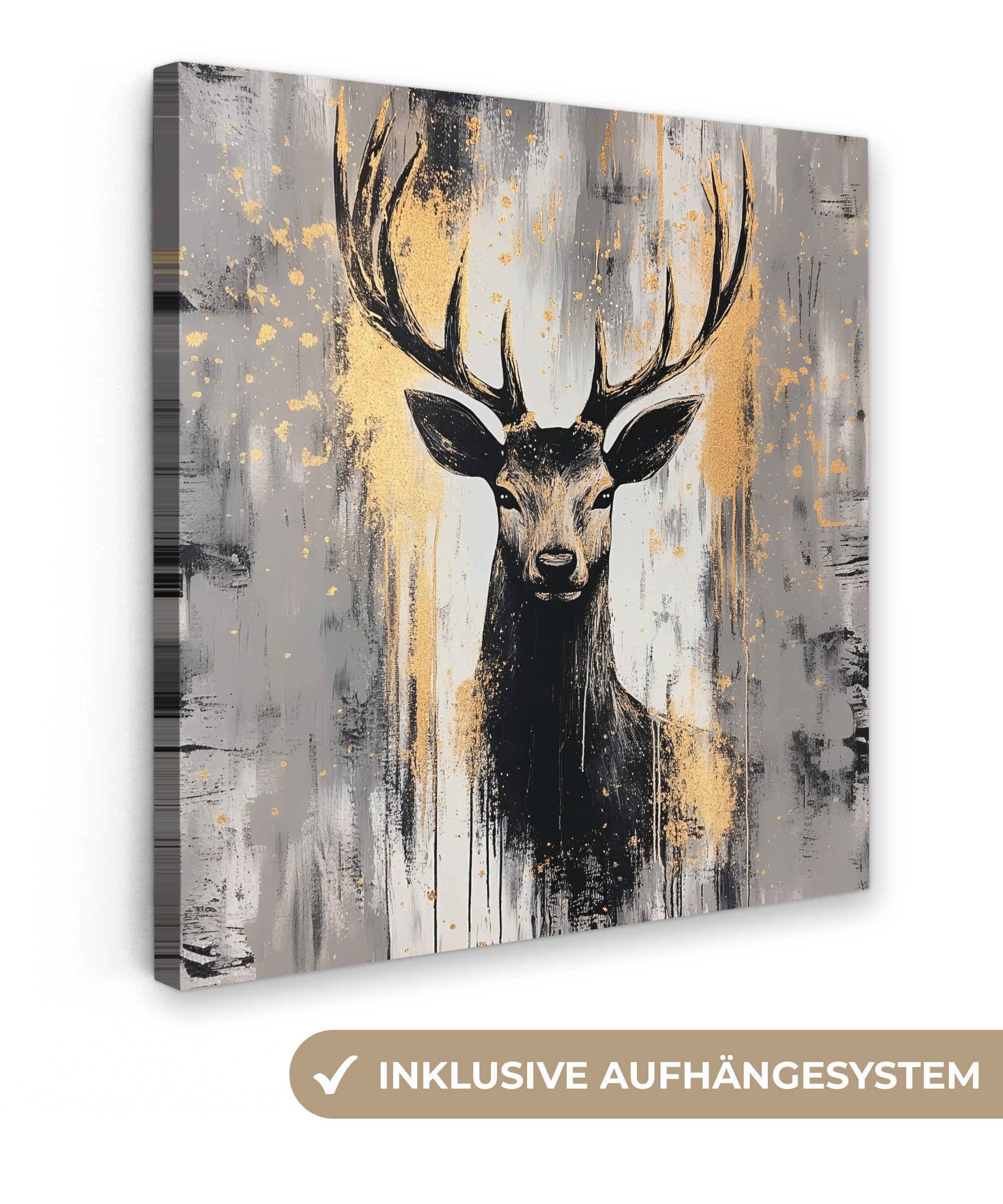 OneMillionCanvasses® Leinwandbild Abstrakt - Hirsch - Geweih - Gold, Fotodr günstig online kaufen