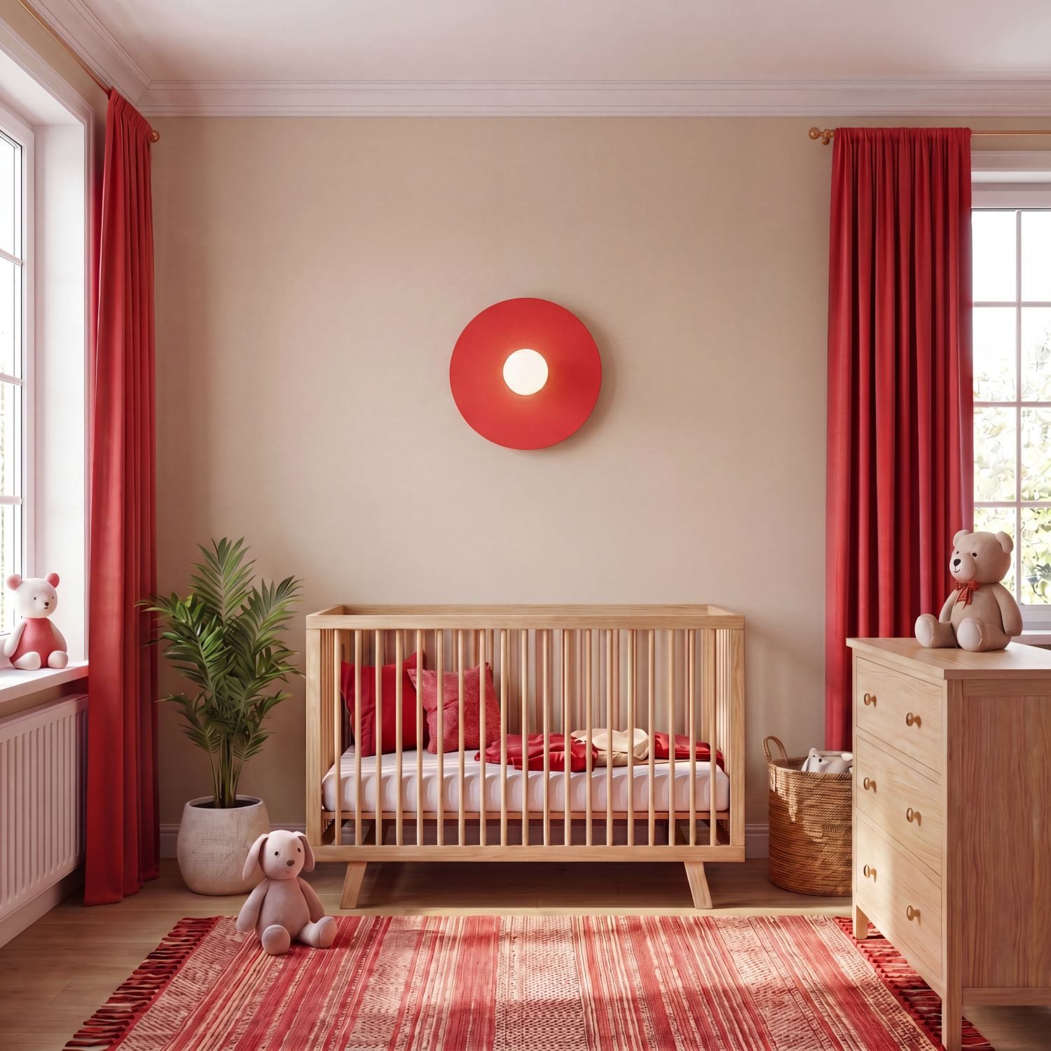 Licht-Erlebnisse Wandleuchte ALBI, ohne Leuchtmittel, Metall Glas G9 D: 50 cm Rot Weiß Kugelschirm rund Modern