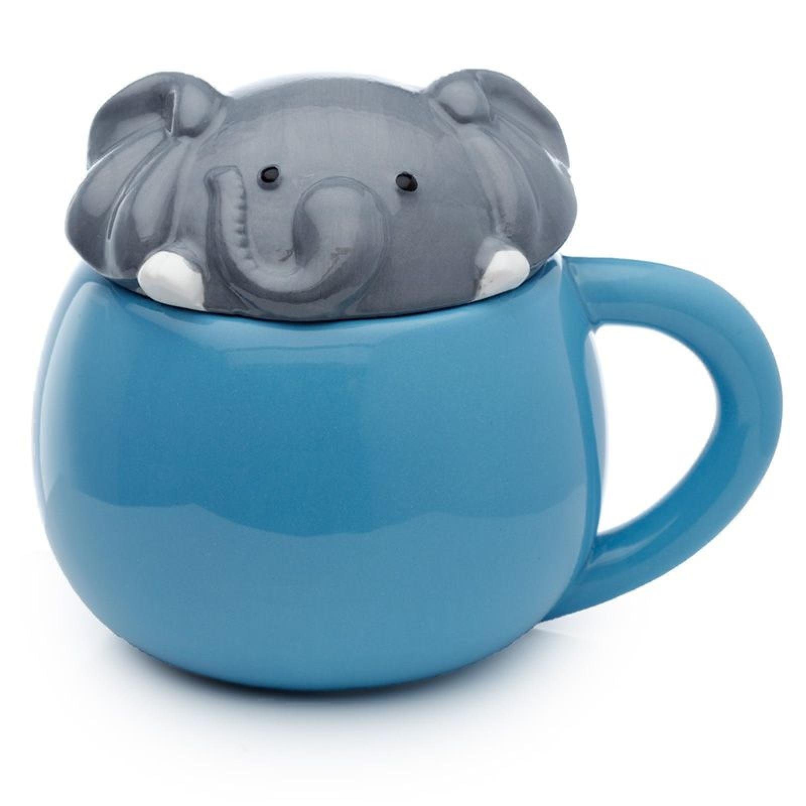 Puckator Tasse Adoramals Dolomit-Keramik Tasse aus Elefant Tier-Deckel piepsender