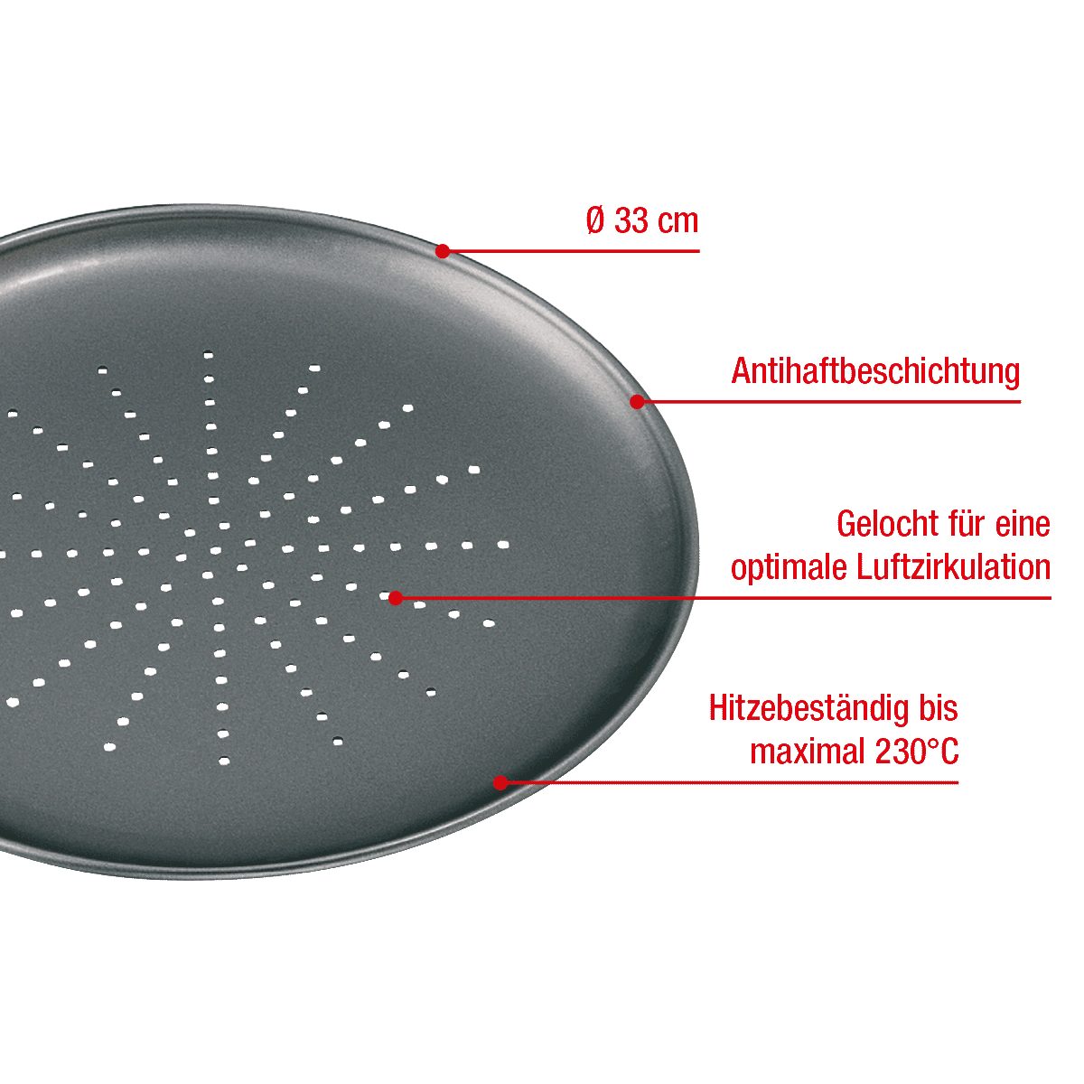 EUROHOME Pizzablech Ofenbackblech rund - Pizzaform - Pizzapfanne - Ofen Form - Backform, Karbonstahl, (1-St., Pizza Backblech Ø 33 cm), Pizzabackblech antihaft  – Bild 3 von 5