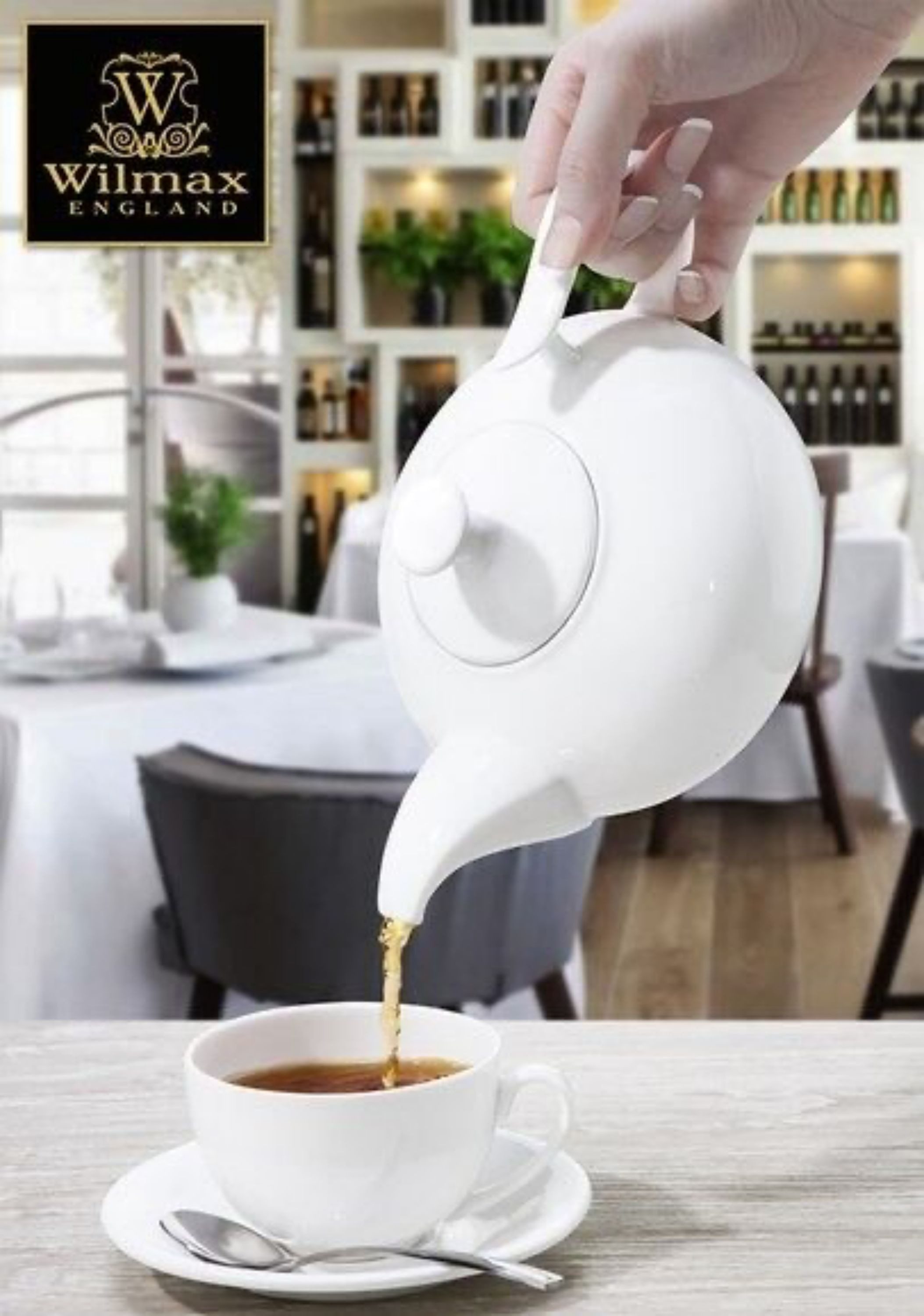 Wilmax England_Homtex Kanne, Große Teekanne aus weißem Porzellan – 2250 ml, hochwertiges Porzellan