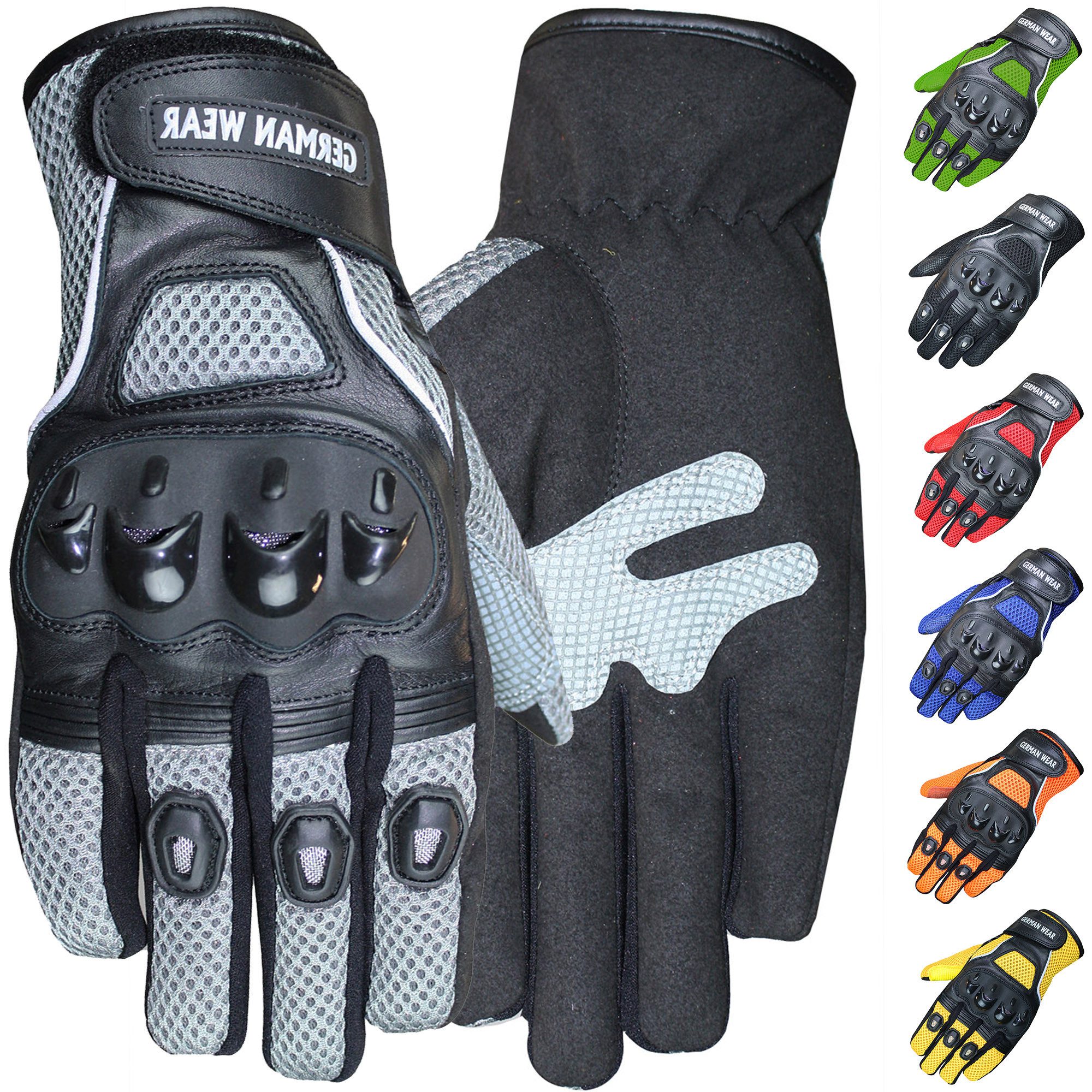 German Wear Motorradhandschuhe GW400G-M9 Motocross Biker Handschuhe Leder- & Textilhandschuhe in 6 Farben