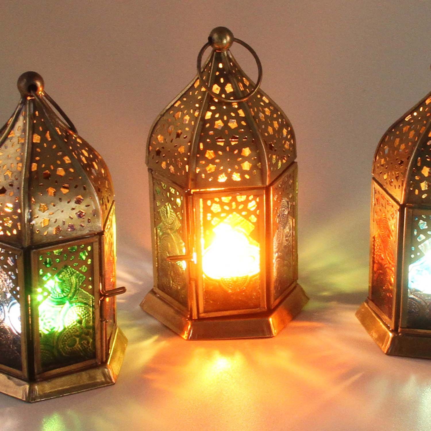 Casa Moro Windlicht Orientalisches Windlicht Nael Multi 3er Set bunt mit Reliefglas (Set, Dekoration in Minarette Form Wohn Deko), Ramadan Kerzenhalter Glas Teelichthalter WDL1030
