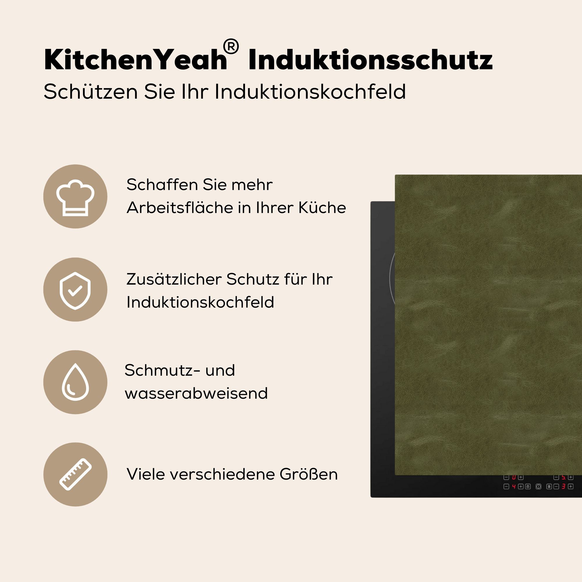 Grün Ceranfeldabdeckung, Vinyl, cm, Tiere, - tlg), (1 Induktionsschutz - - 78x78 küche Herdblende-/Abdeckplatte für Leder Arbeitsplatte MuchoWow