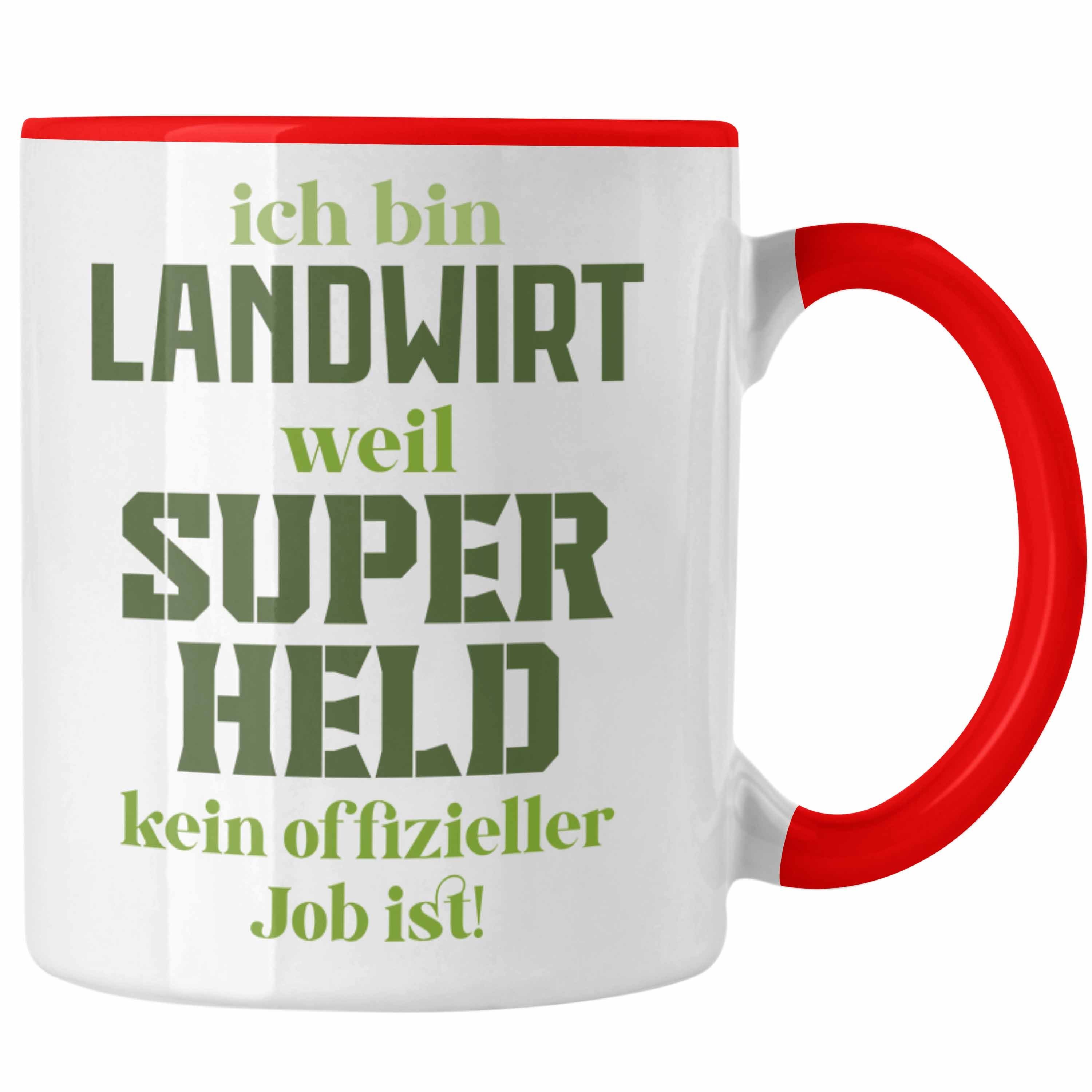 Trendation Tasse Trendation - Landwirt Geschenk Tasse Landwirtschaft Geschenke für Männer Traktor Spruch Kaffeetasse Superheld Rot