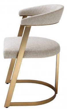 Casa Padrino Armlehnstuhl Designer Stuhl mit Armlehnen Naturfarben / Messingfarben 53,5 x 49 x H. 78 cm - Esszimmerstuhl - Bürostuhl - Designermöbel