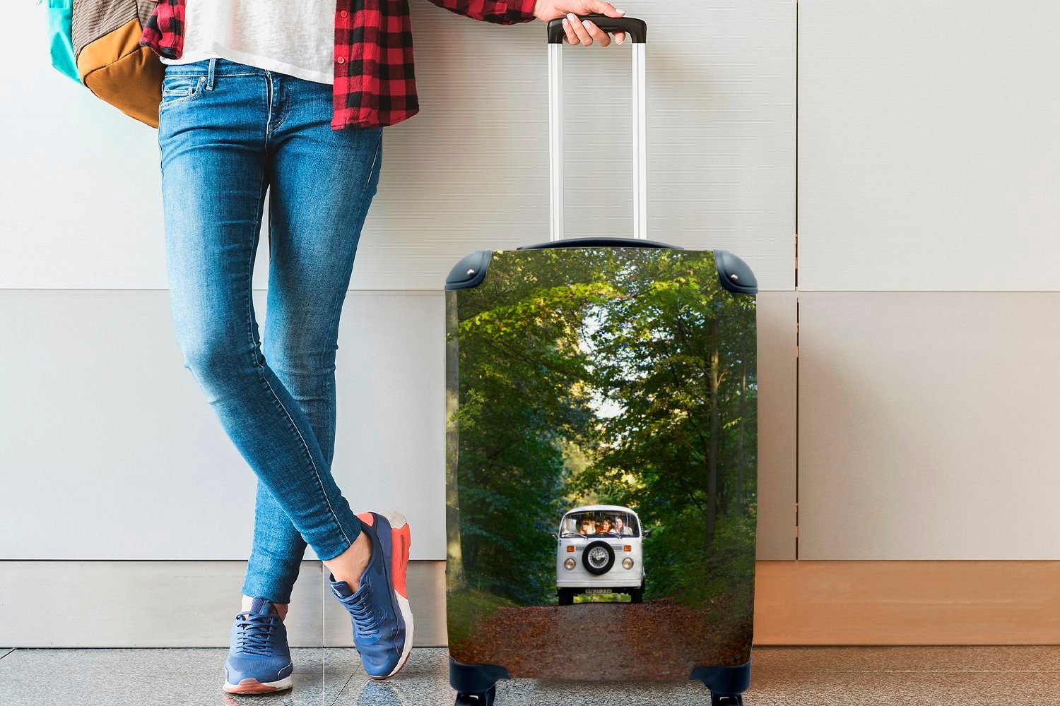 Handgepäckkoffer Reisetasche Reisekoffer MuchoWow - mit Trolley, - Weiß 4 Bus Bäume, für Ferien, Handgepäck rollen, Rollen,