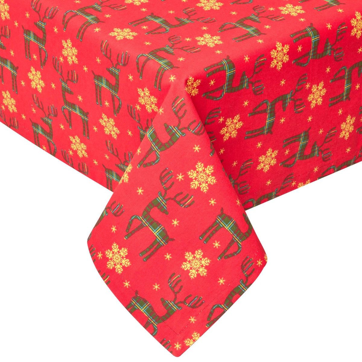 Homescapes Tischdecke Weihnachtstischdecke Rentier rot – 137 x 137 cm, 100% Baumwolle (1-tlg)