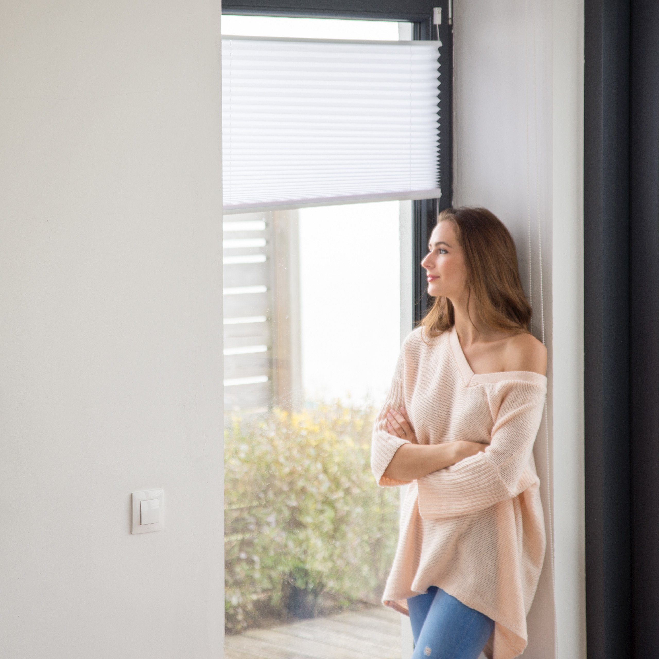 relaxdays Plissee Rollo weiß ohne Bohre, günstig online kaufen