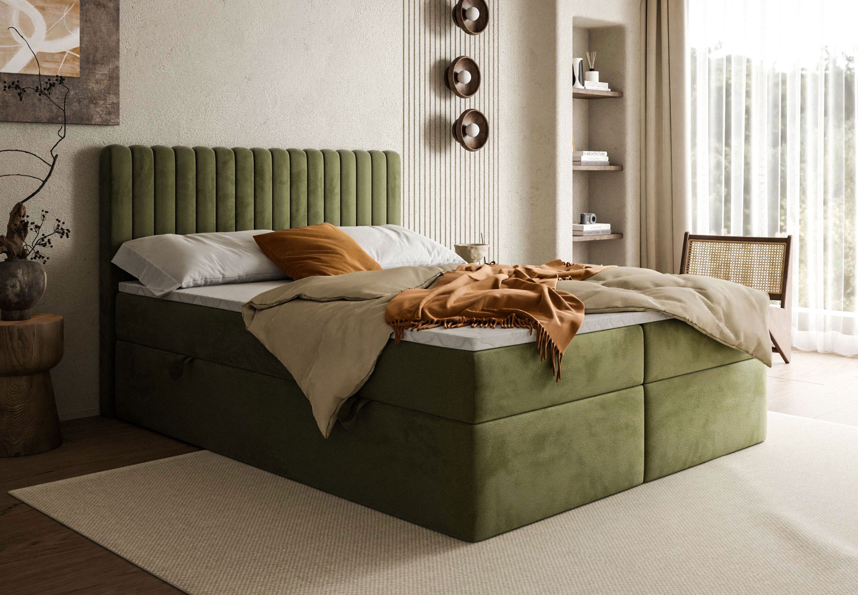 Lookway Boxspringbett JANELLE mit Bonell-Matratze und Topper– komfortabel und elegant, Mehrere Schichten für zusätzlichen Komfort und Unterstützung