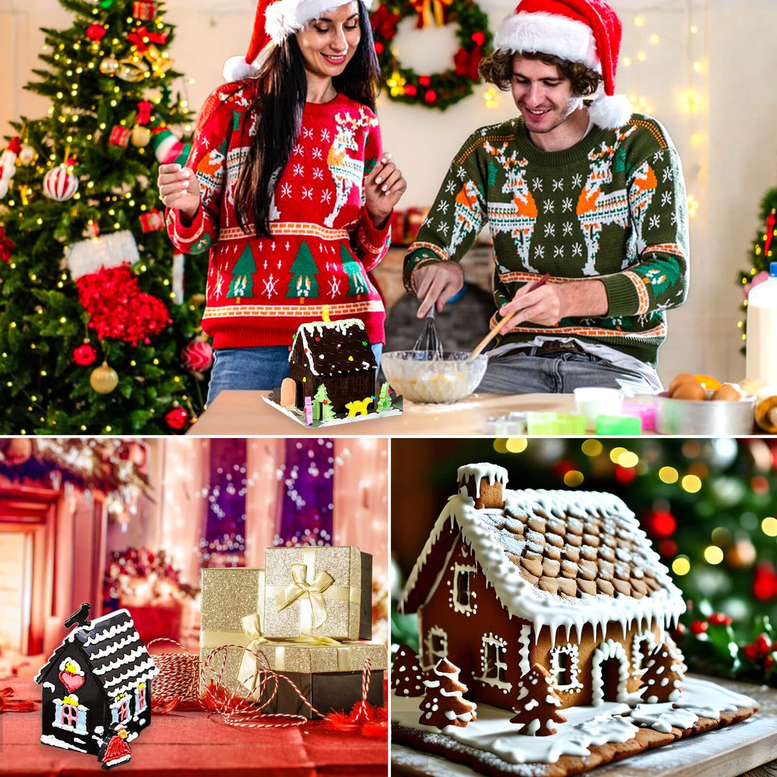 Bomiclss Silikonform Silikon Backform Weihnachten 2er Set, 3D Lebkuchenhaus Form, (2-tlg), Schokoladenform und Fondantform für Weihnachtsgebäck – Bild 2 von 5