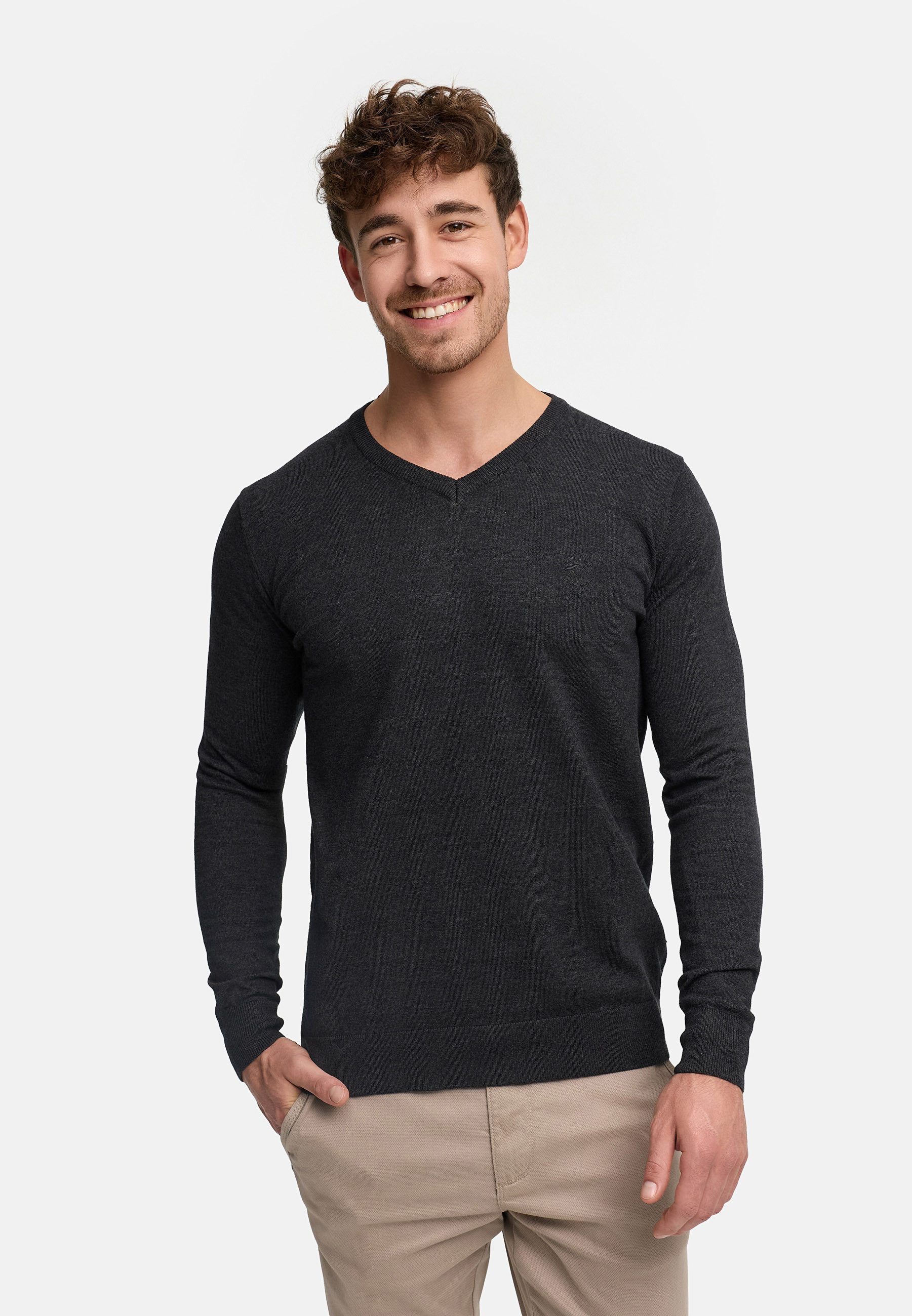Strickpullover Herren INTikks Feinstrickpullover mit V-Ausschnitt