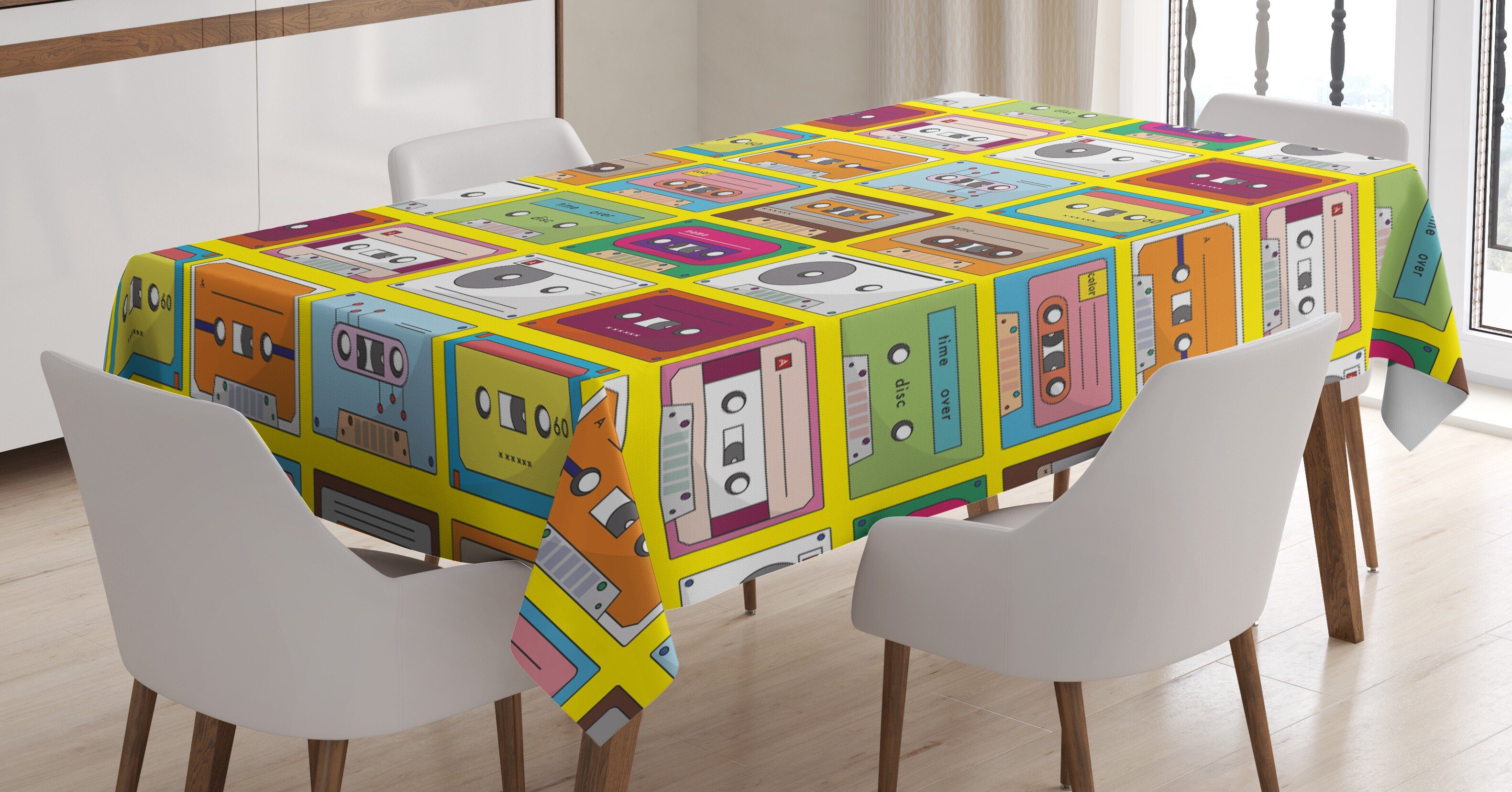 Abakuhaus Tischdecke Farbfest Waschbar Für den Außen Bereich geeignet Klare Farben, Musik Audio Kassettenklebeband