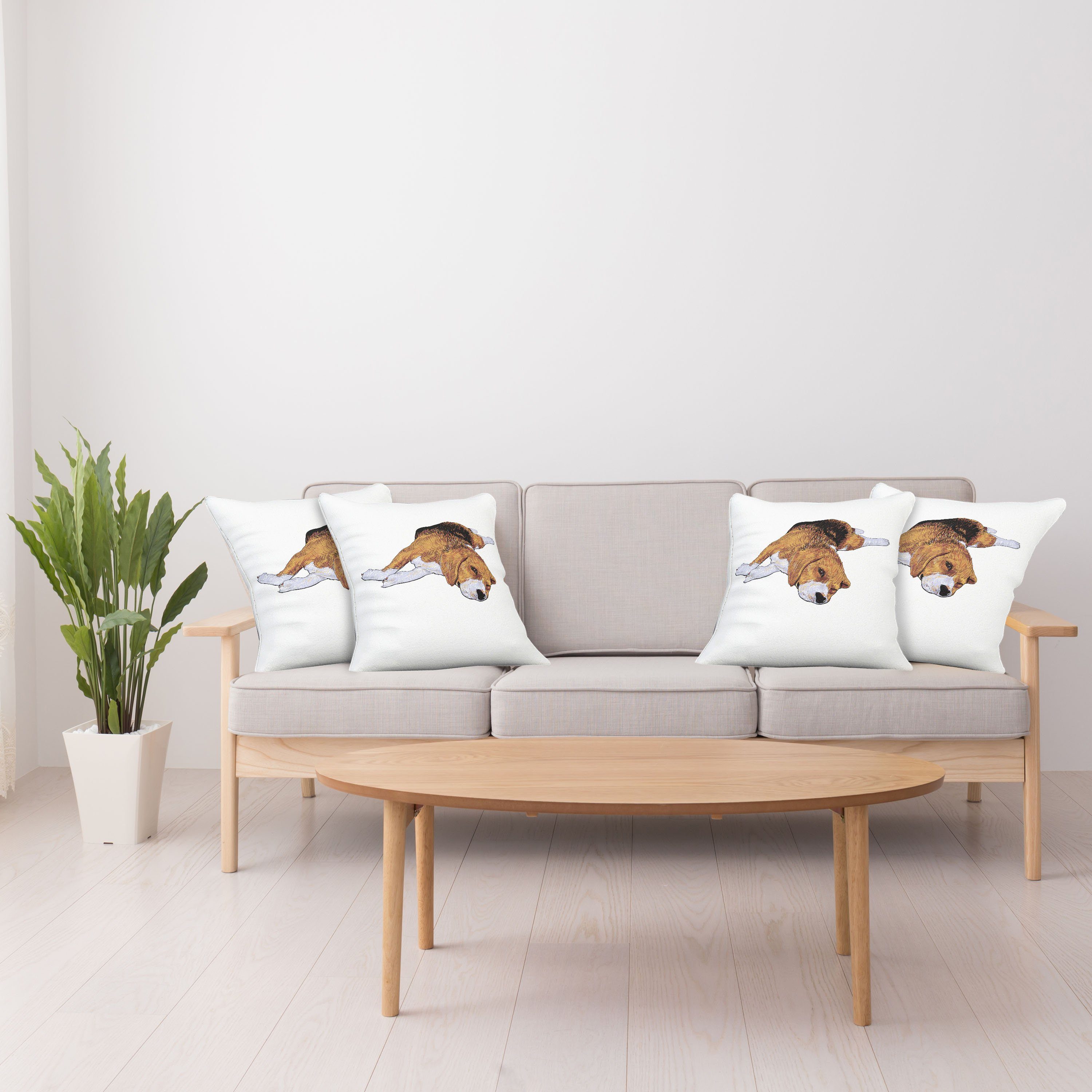 Modern Doppelseitiger Kissenbezüge Stück), (4 Digitaldruck, dem Vor Beagle Abakuhaus Accent Einschlafen Hund