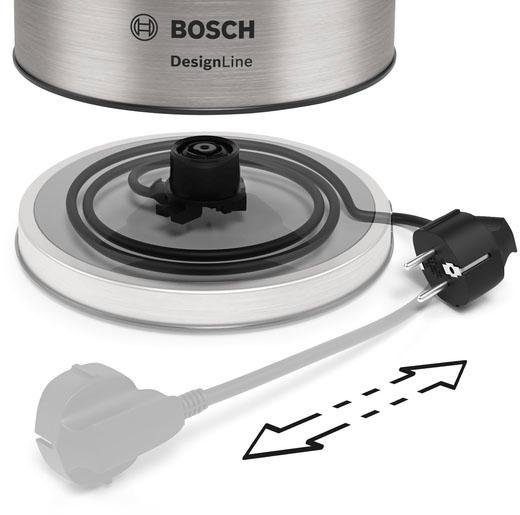 BOSCH Wasserkocher DesignLine TWK5P480, Ausgießen ohne Spritzer, Tassenanzeige, 1,7 l, 2400 W, große Wasserstandsanzeige, Überhitzungsschutz, Edelstahl – Bild 4 von 5