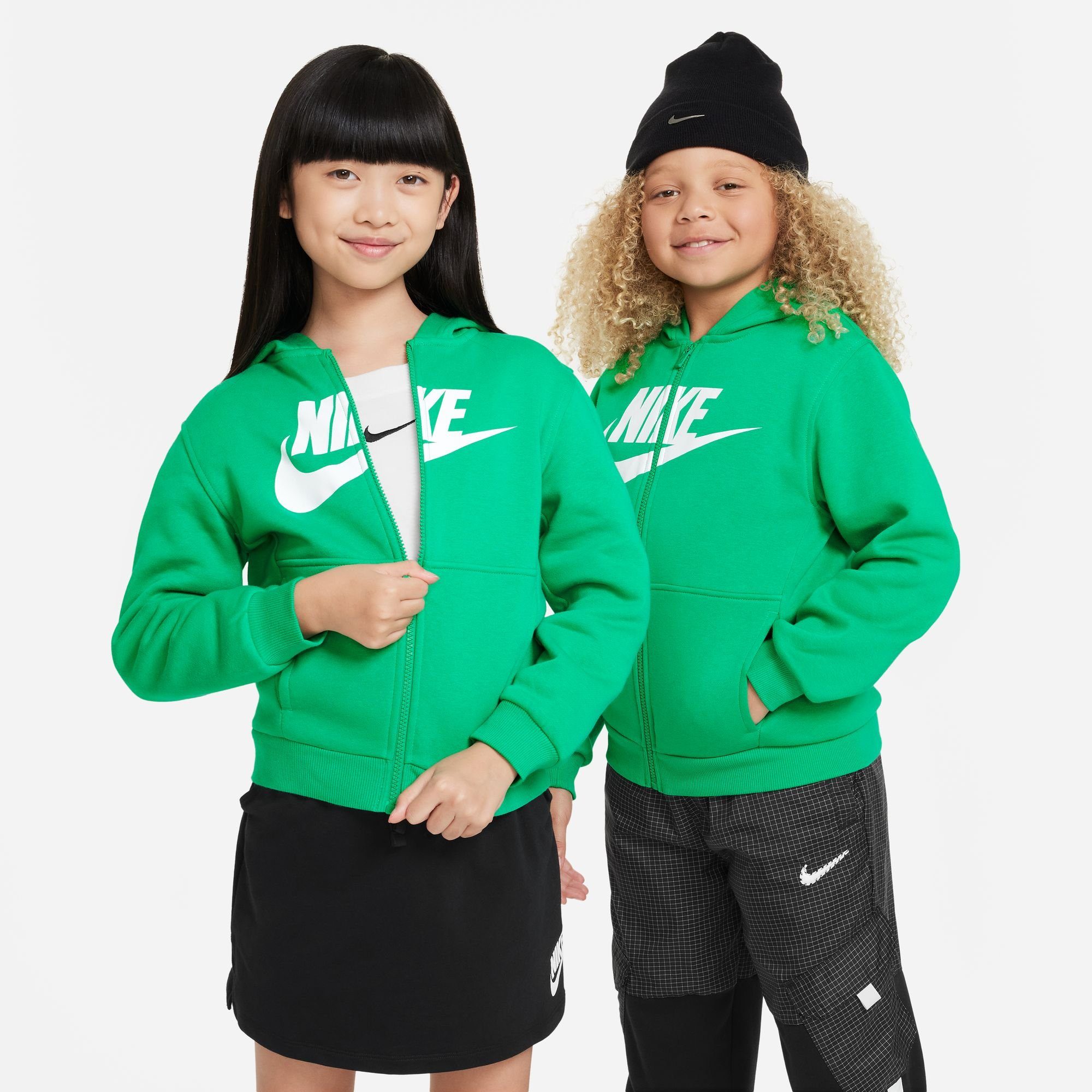 Nike Sportswear KIDS' FULL-ZIP STADIUM HOODIE BIG GREEN/WHITE CLUB FLEECE Kapuzensweatjacke