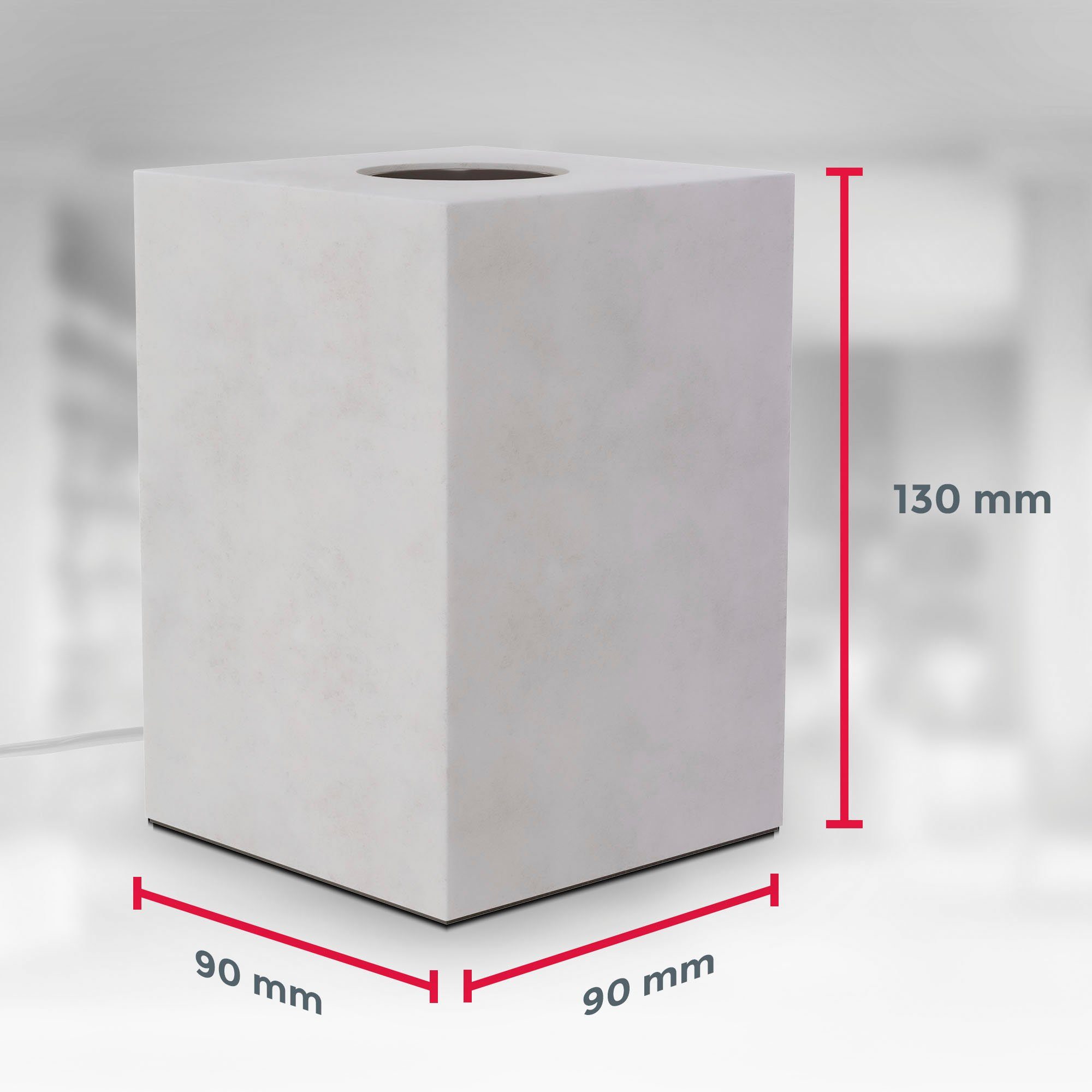 B.K.Licht 40W), mit 9x9x13 Kabelschalter, Tischleuchte Beton-Tischlampe, Eckig, Leuchtmittel, E27-Fassung, cm (max. Grau, ohne Leuchtmittel ohne BK_TL1479