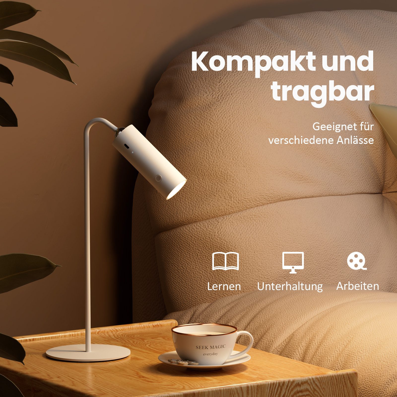 EMKE Nachttischlampe Tischlampe Schreibtischlampe 6-in-1 magnetische Wandleuchte, Dimmbar, LED fest integriert, Neutralweiß, Tagelichtweiß, Warmweiß, Abnehmbare Lichtquelle