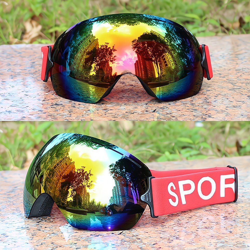 PACIEA Skibrille Ultraleichter großer kugelförmiger Einschicht-Antibeschlag rot
