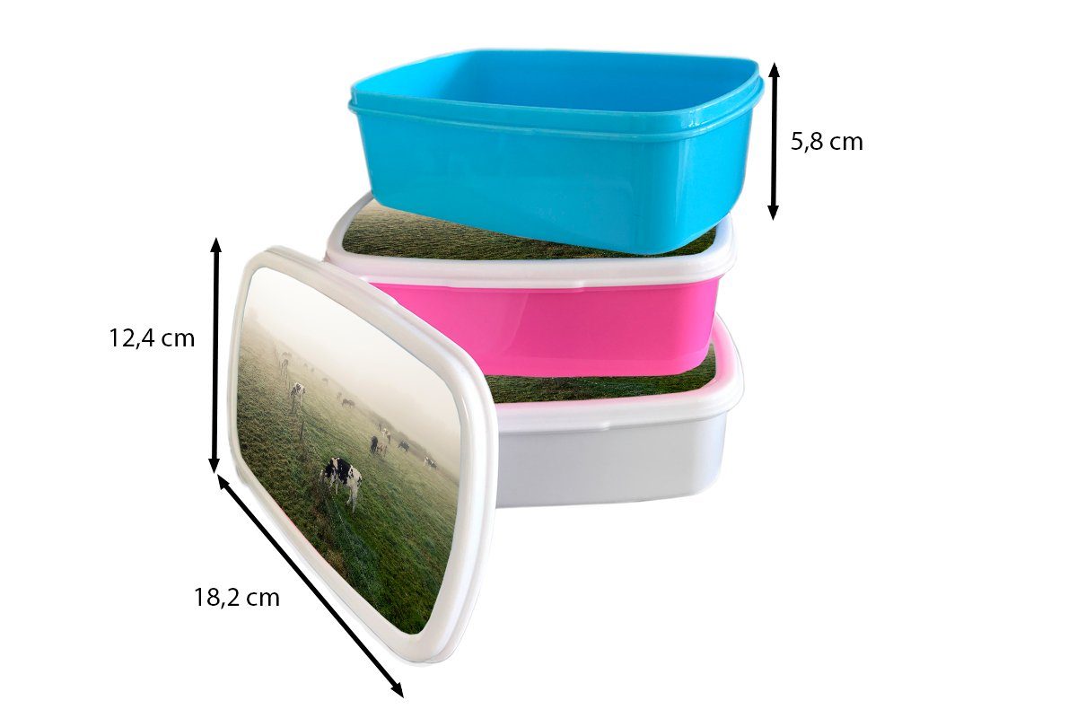 MuchoWow Lunchbox Kühe für - Brotbox (2-tlg), und Brotdose, und weiß Nebel - Kunststoff, Erwachsene, Jungs Mädchen Kinder Friesland, für