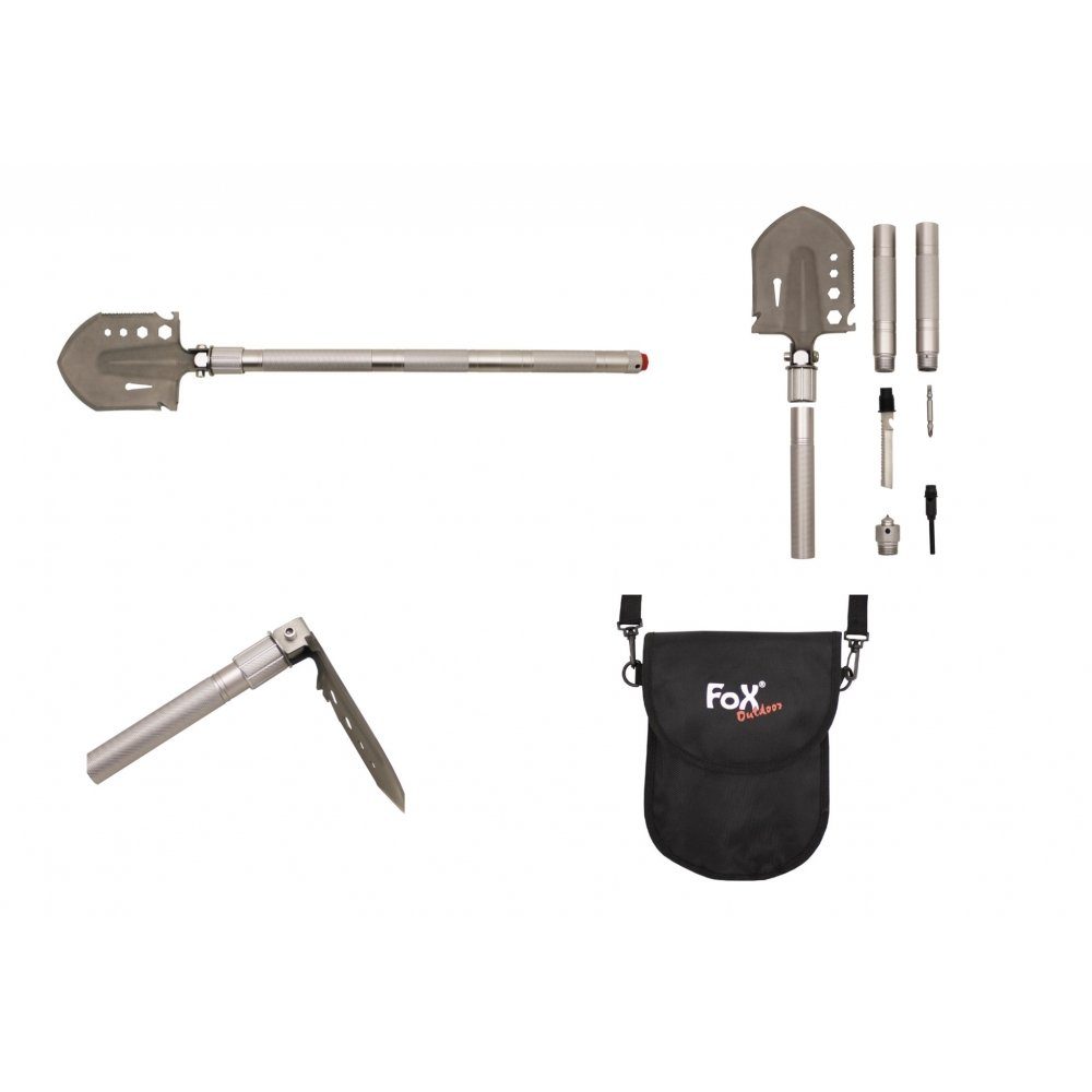 FoxOutdoor Schaufel Outdoor-Schaufel Gator mit Tasche, längenverstellbar durch einzeln verschraubbare Griffteile