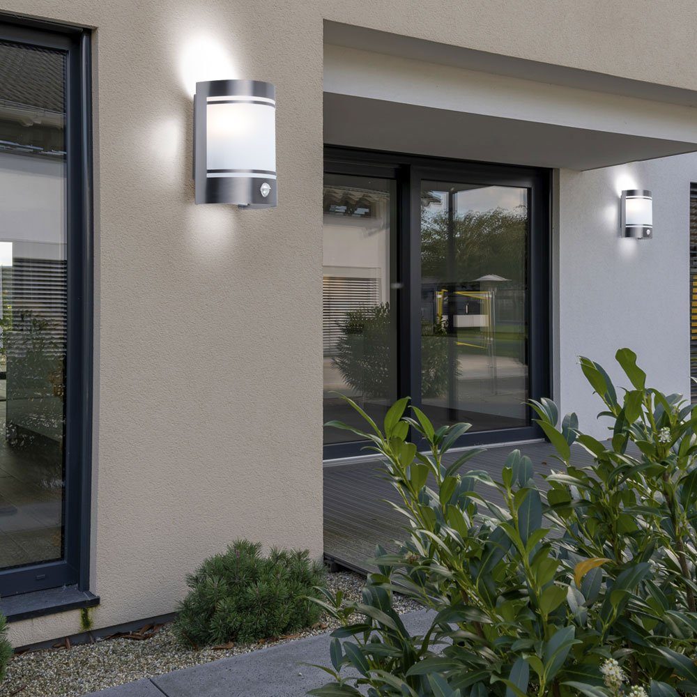 Glas Außen Terrasse Leuchtmittel Leuchte E27 inklusive, Wand nicht etc-shop Edelstahl Außen-Wandleuchte, 1-flammig Sensor