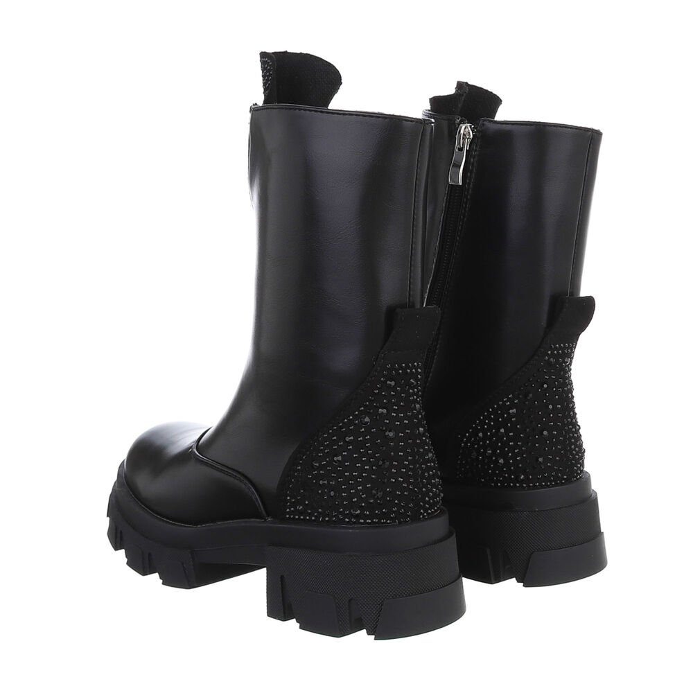 Ital-Design Damen Freizeit Plateaustiefelette (84989812) Blockabsatz Plateaustiefeletten in Schwarz