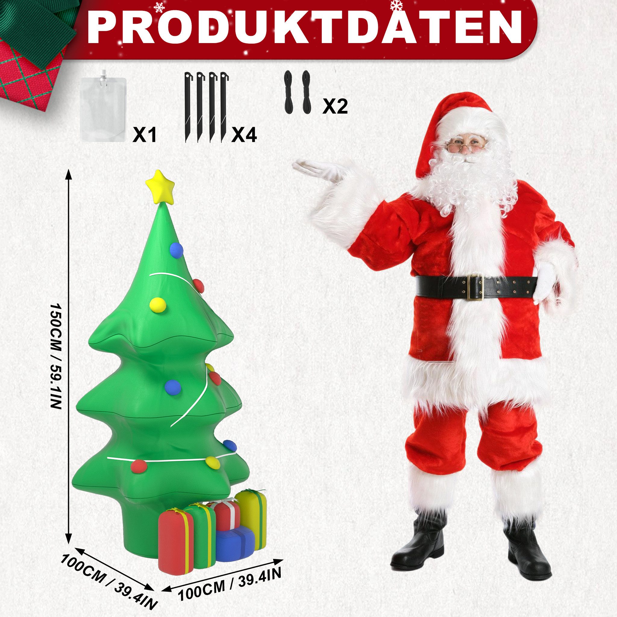 FIVMEN Schneemann 150/180/240cm Weihnachtsdeko Aufblasbarer Groß Santa Mit LEDs, Weihnachtsdekorationen für Garten Party