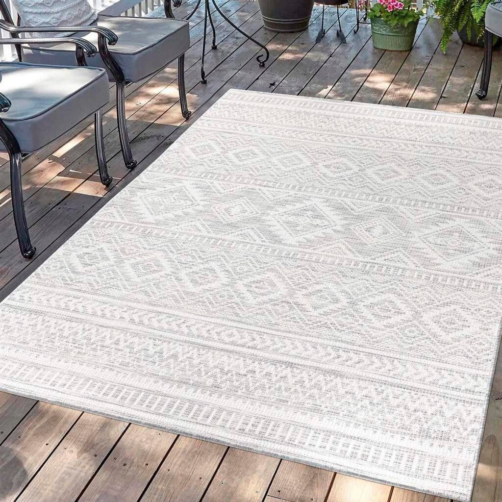 Carpet City Outdoorteppich PALM 3522, rechteckig, Höhe: 5 mm, Läufer, Wetterfest & UV-beständig, für Balkon, Terrasse, Küche, flach