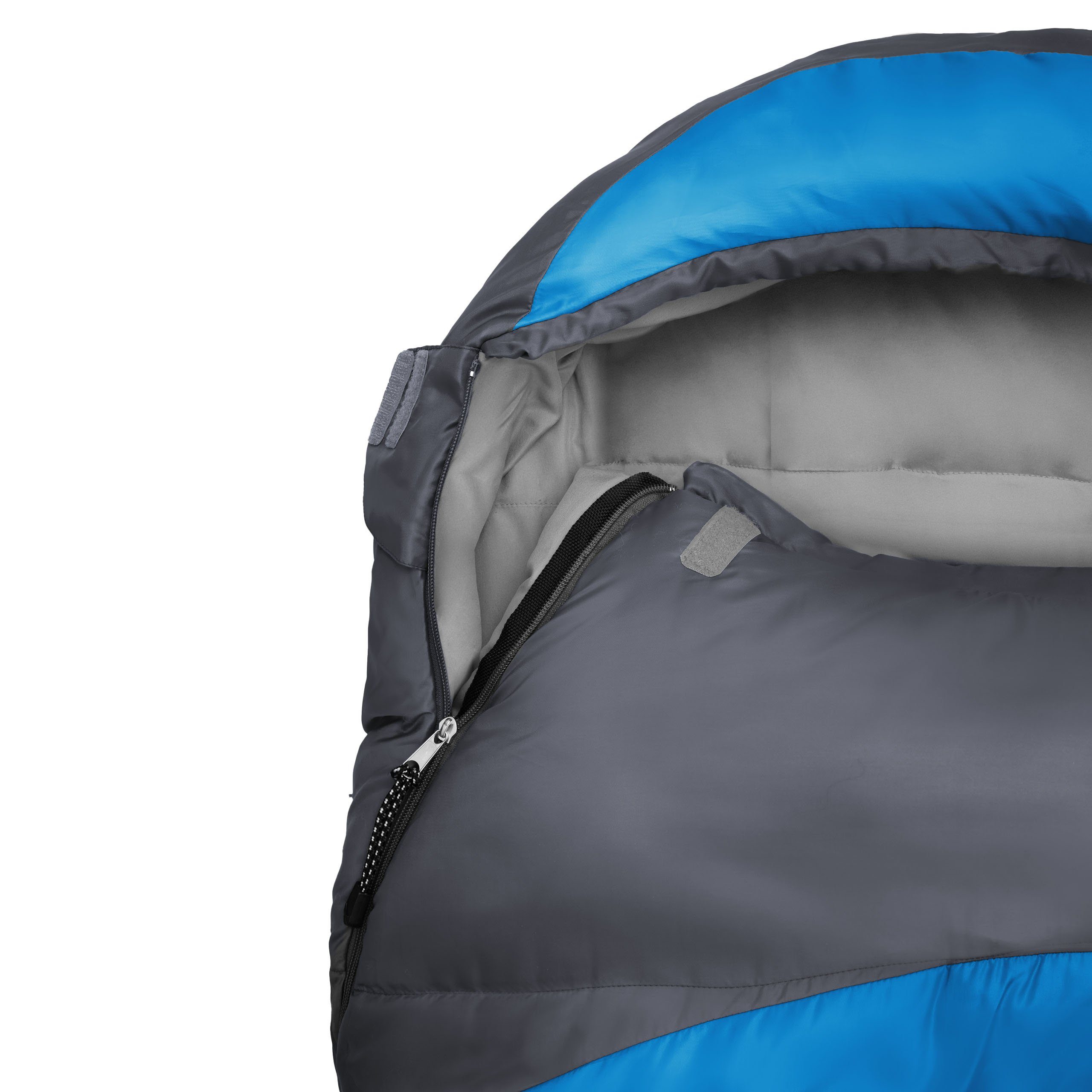 Tomorrow Mumienschlafsack wasserabweisend Camping Schlafsack im Lumaland Camping grau/himmelblau 220x80x50, -5°C Outdoor Where Wärmekragen Schulterbereich