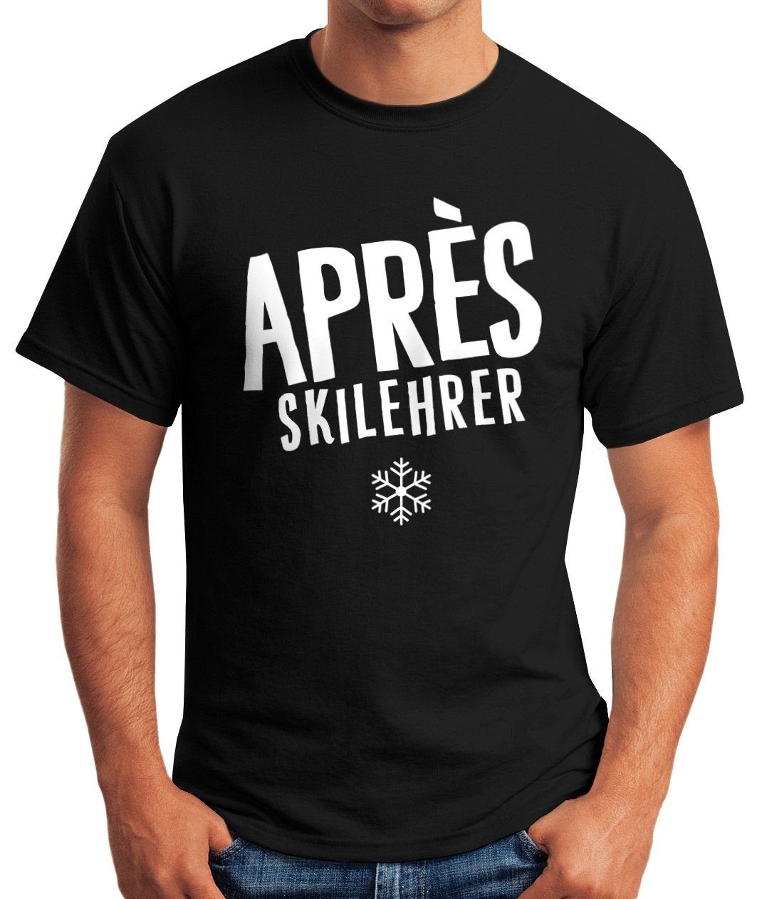 Herren Print MoonWorks Moonworks® Lehrer Apres-Ski Fun-Shirt T-Shirt schwarz Print-Shirt mit