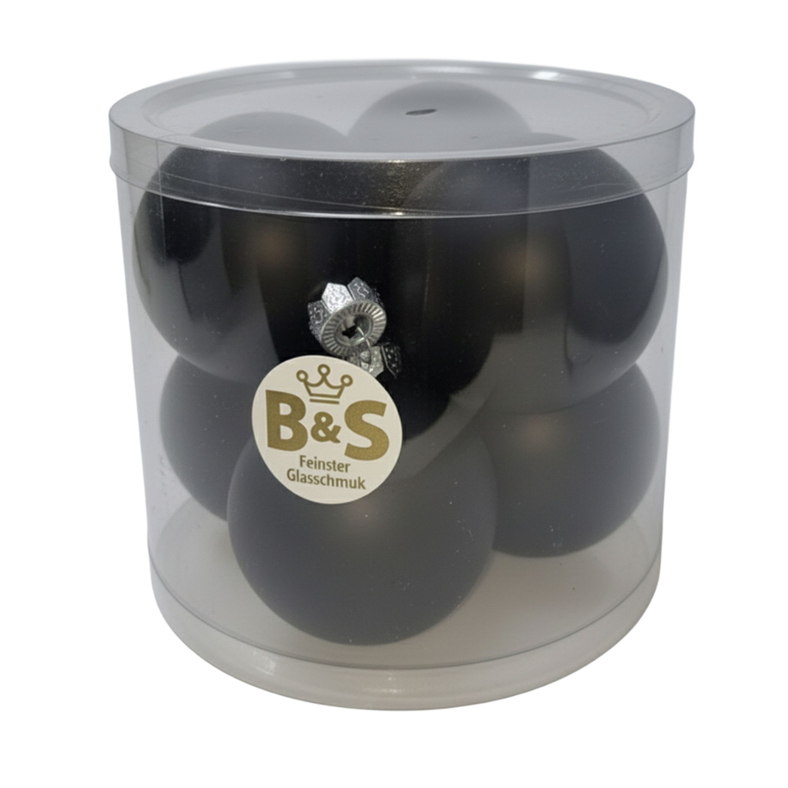 B&S Weihnachtsbaumkugel Baumschmuck Schwarz matt 6 Stück Ø 8 cm Glas